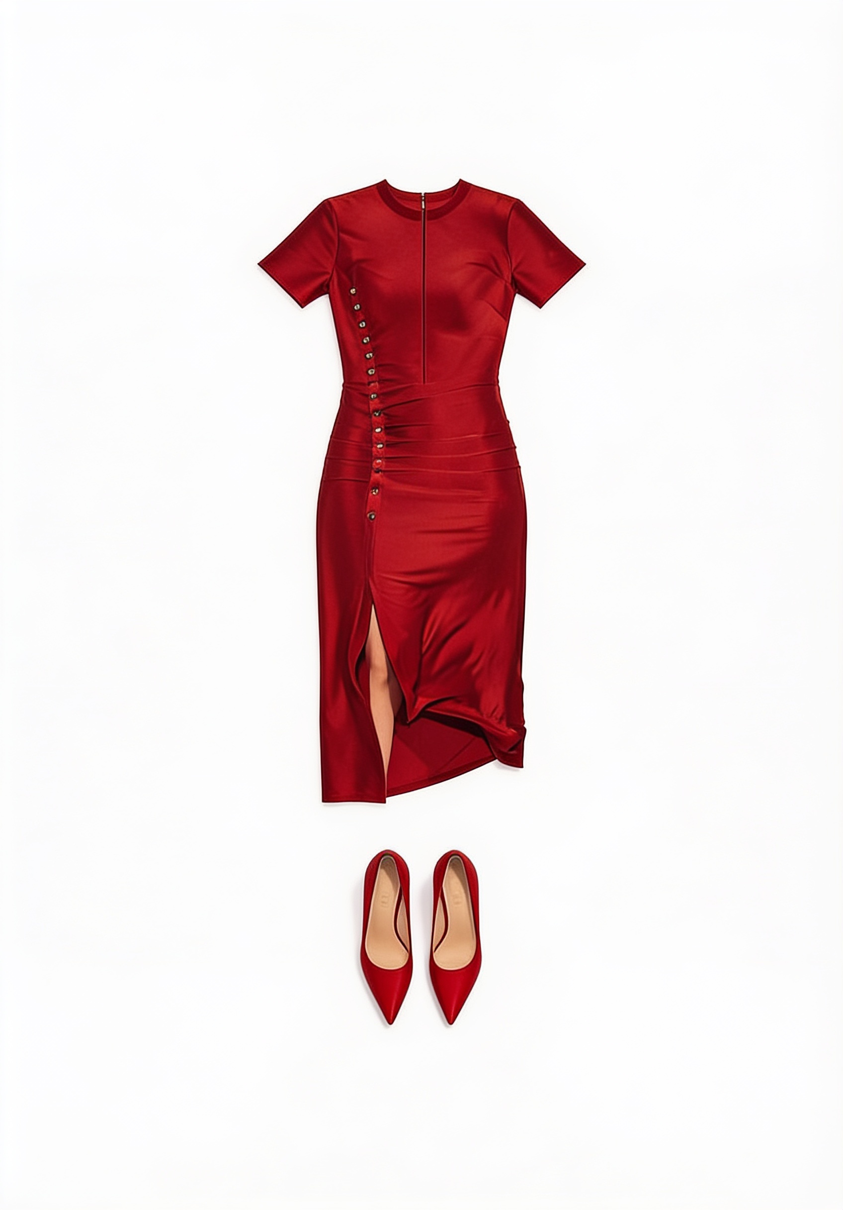 Burgundy ruched midi dress