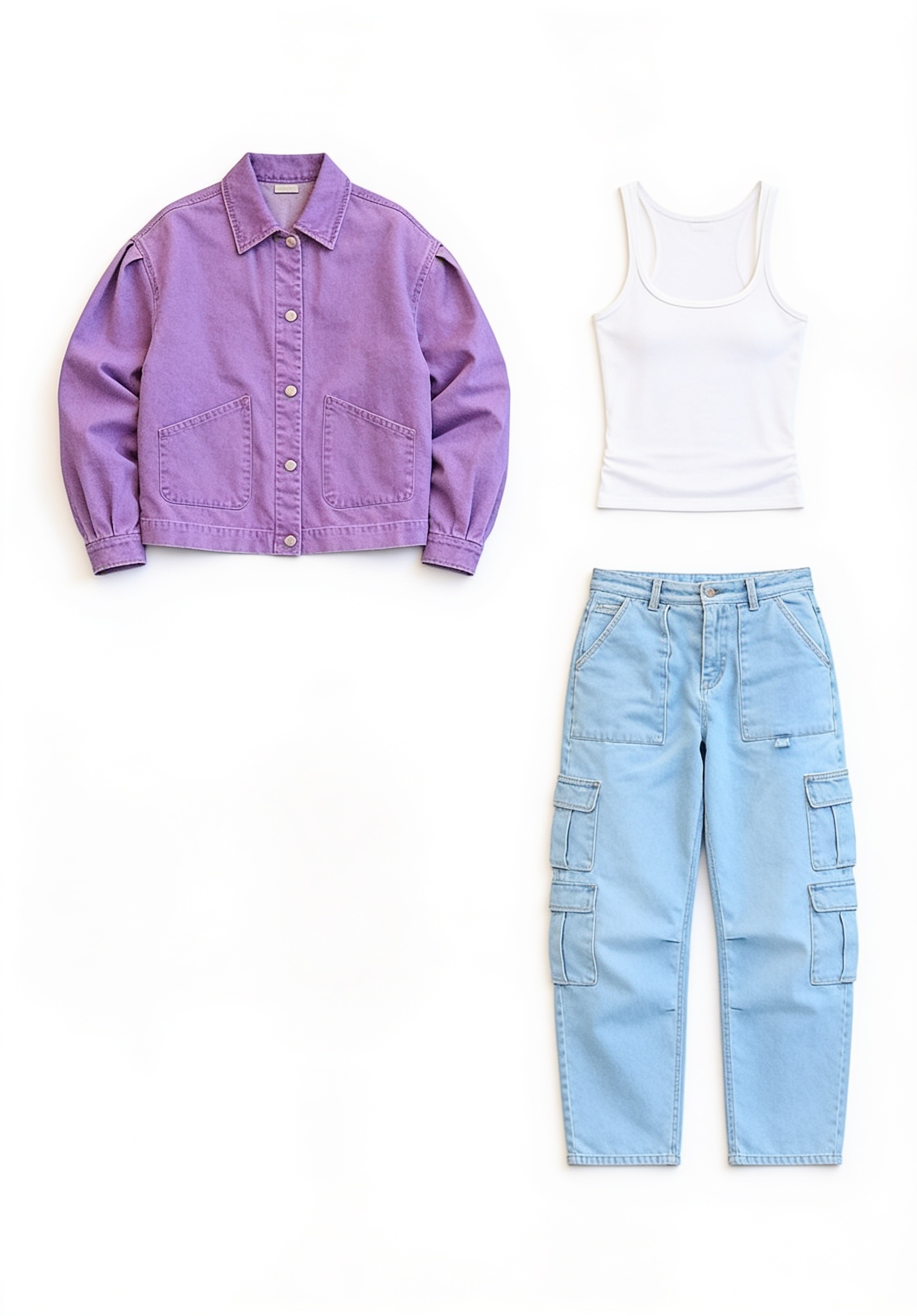 Lilac jacket and light-wash jeans