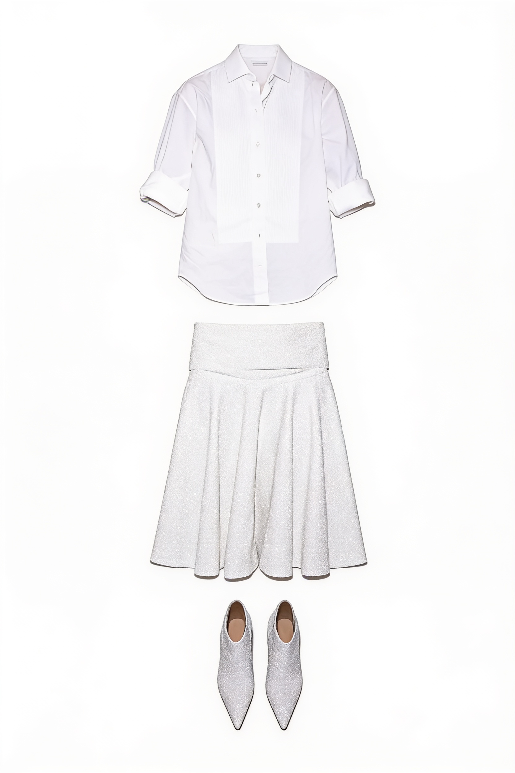 White cropped shirt and pleated skirt