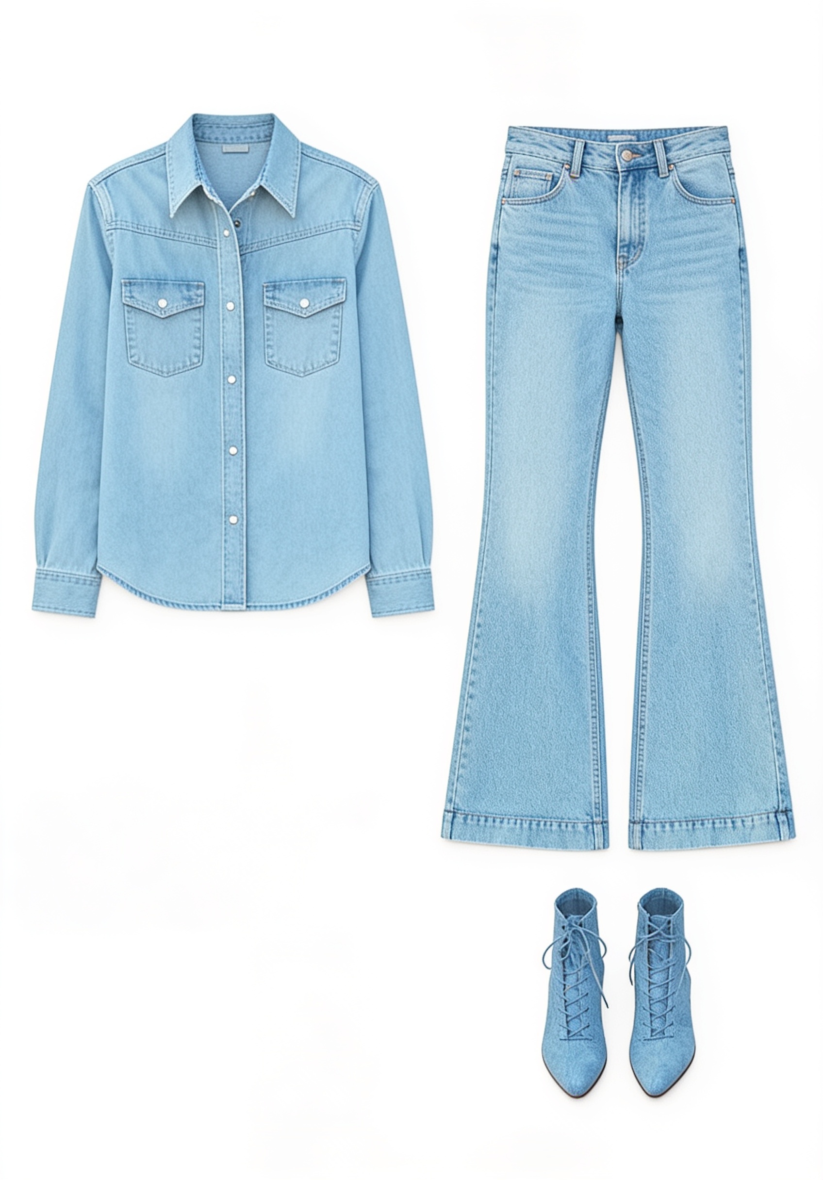 Blue denim shirt and jeans with blue boots