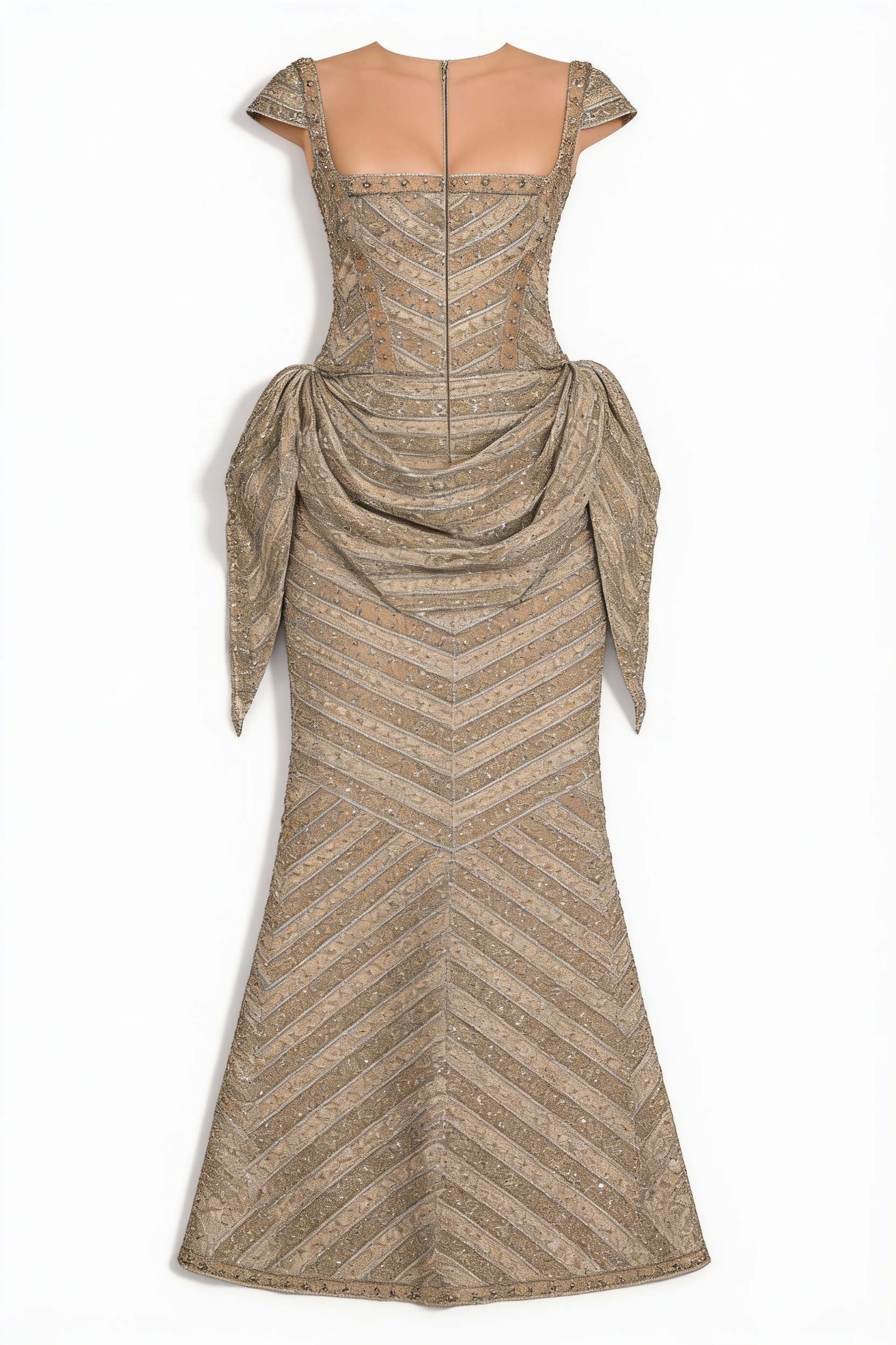 Champagne embellished fitted gown