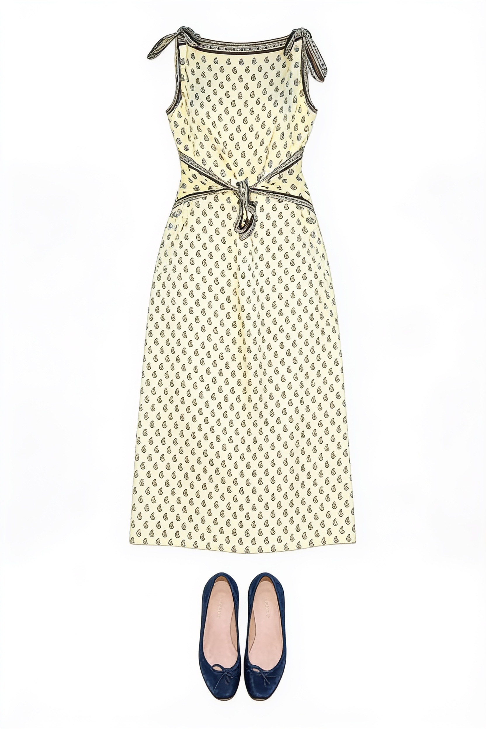 Cream paisley-print midi dress