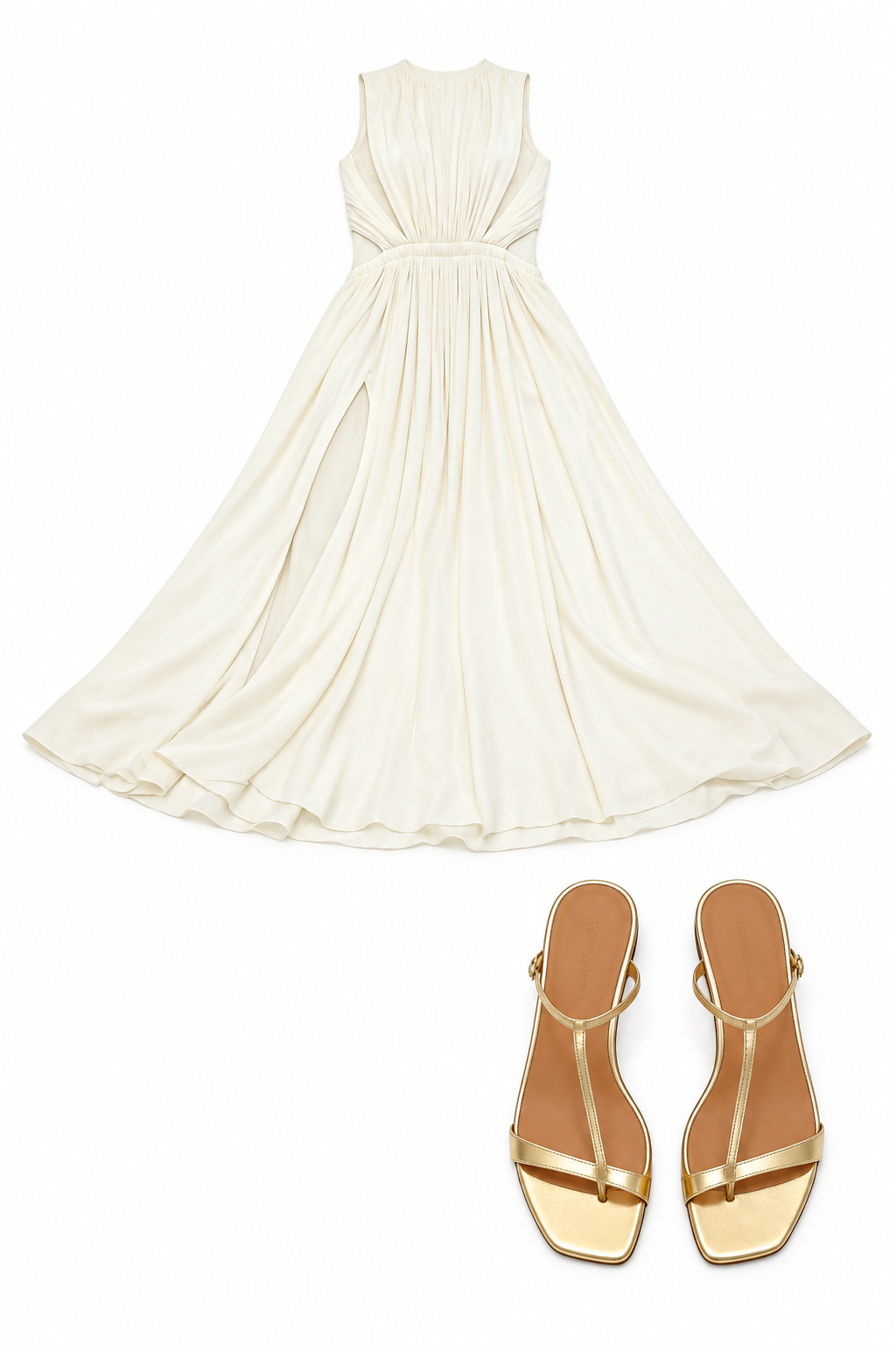Ivory draped high-slit gown