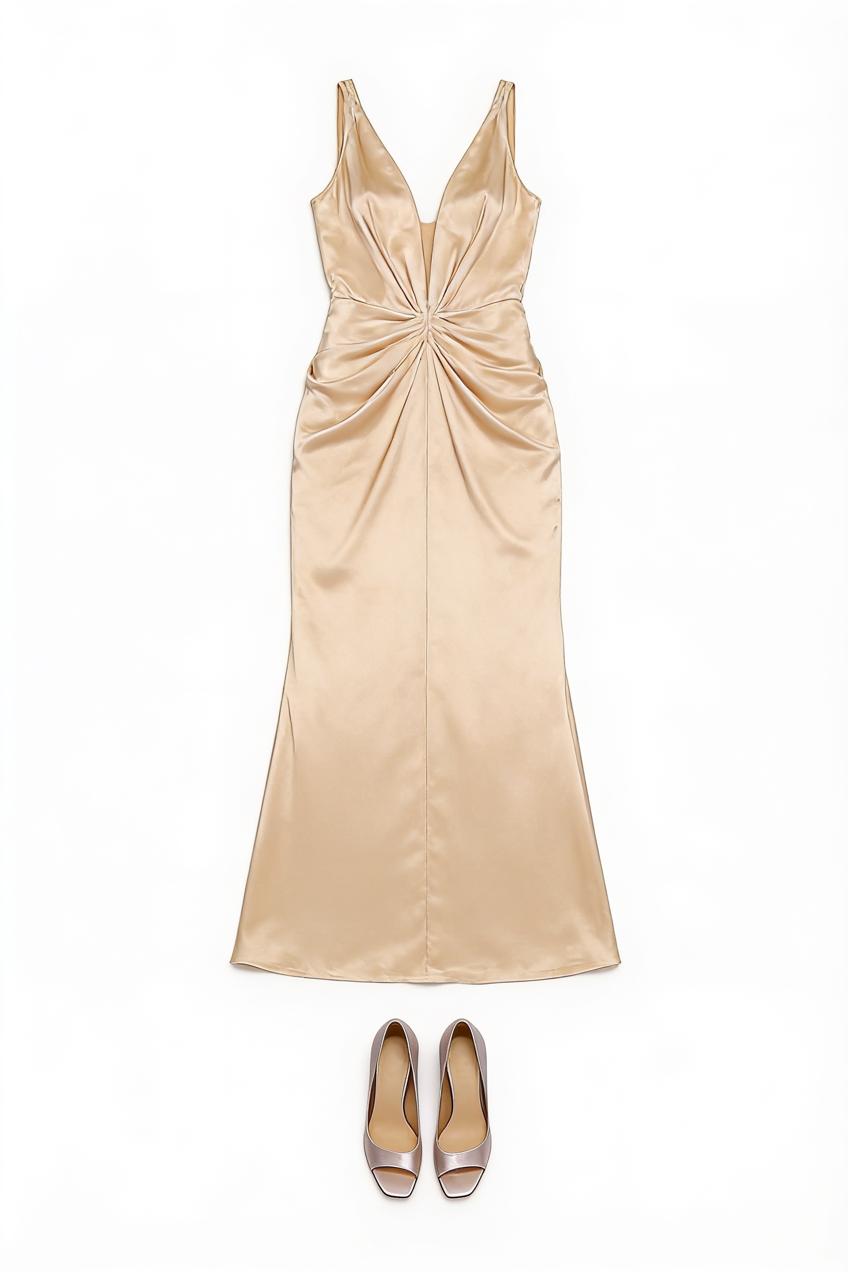 Champagne gathered halter dress