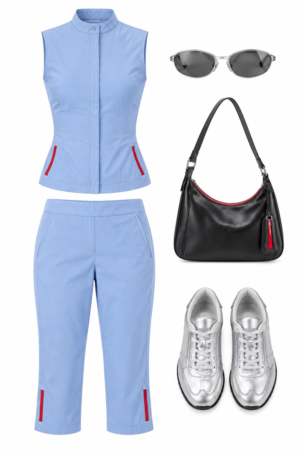 Powder blue sleeveless top and capri trousers