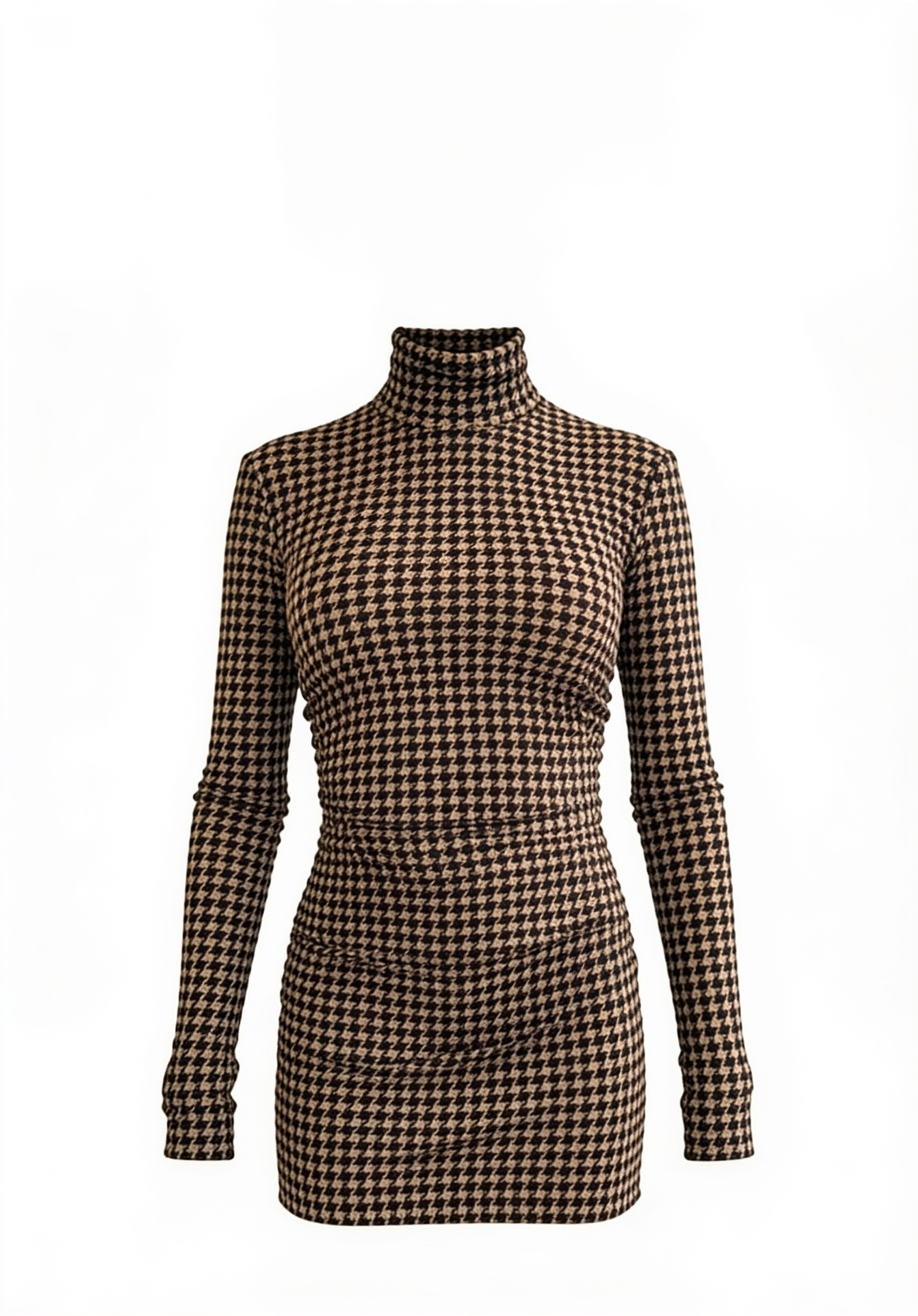 Brown checked high-neck mini dress