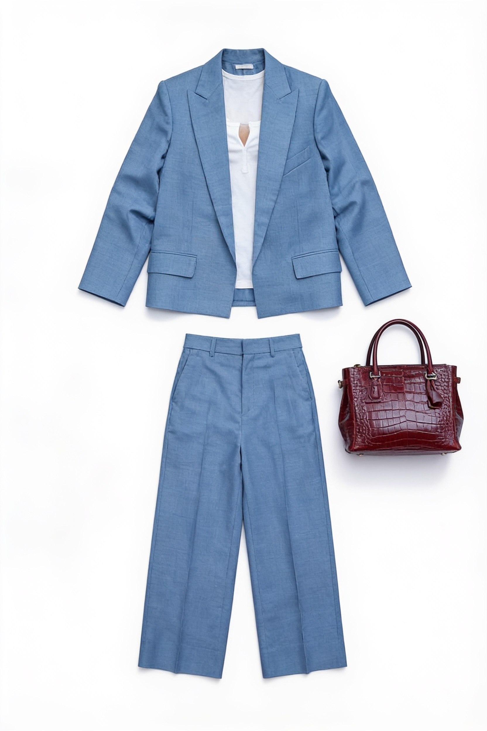 Blue tailored blazer and wide-leg trousers