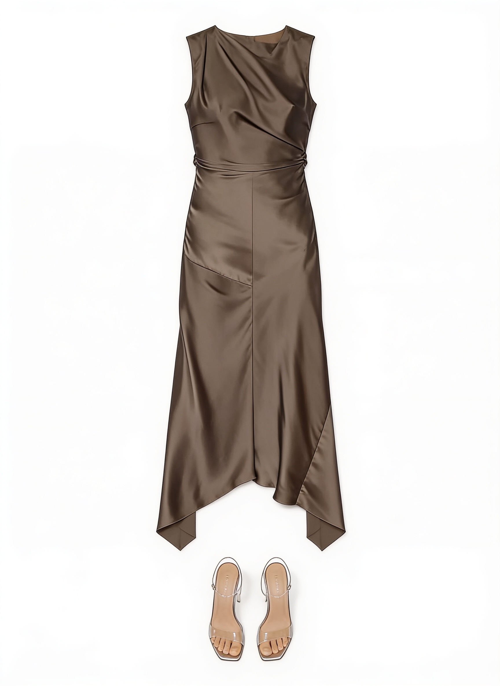 Bronze asymmetric satin gown