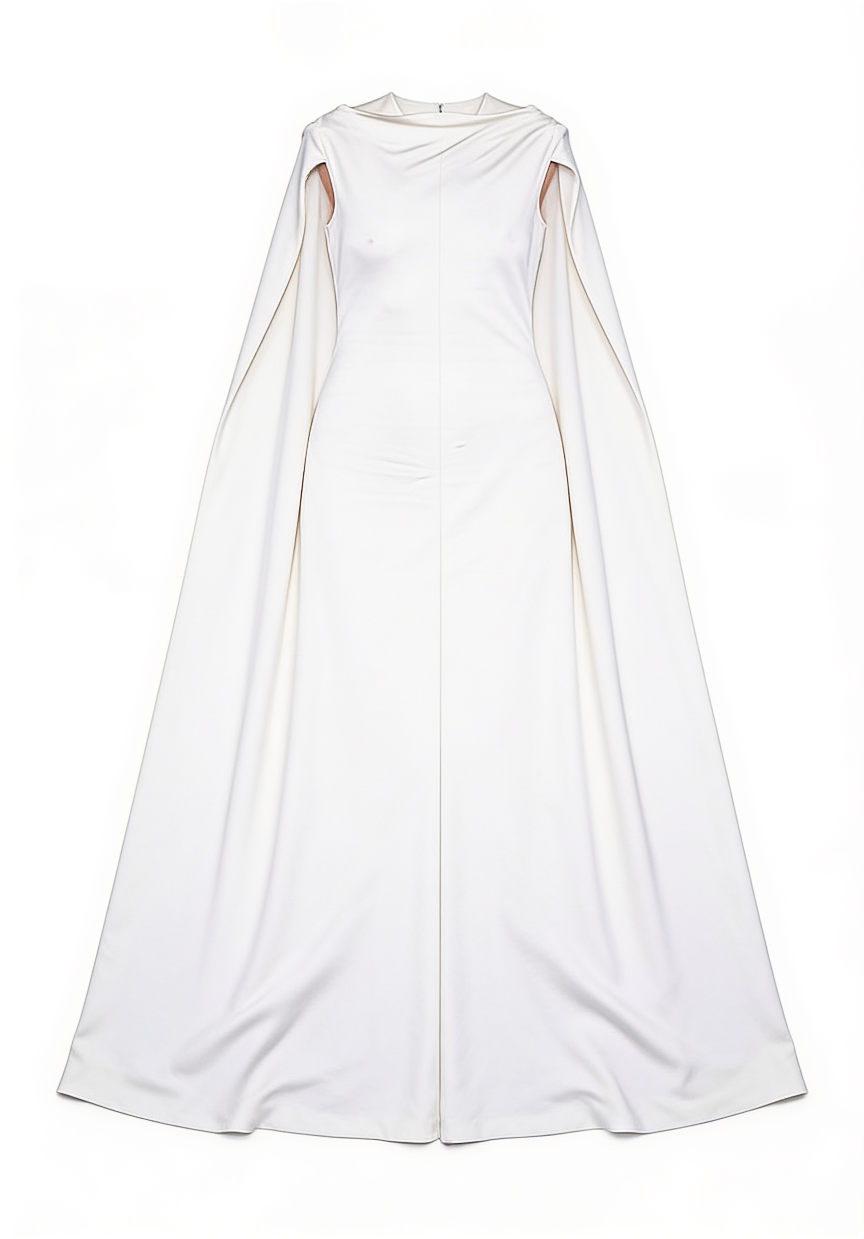 White cape-sleeve column gown