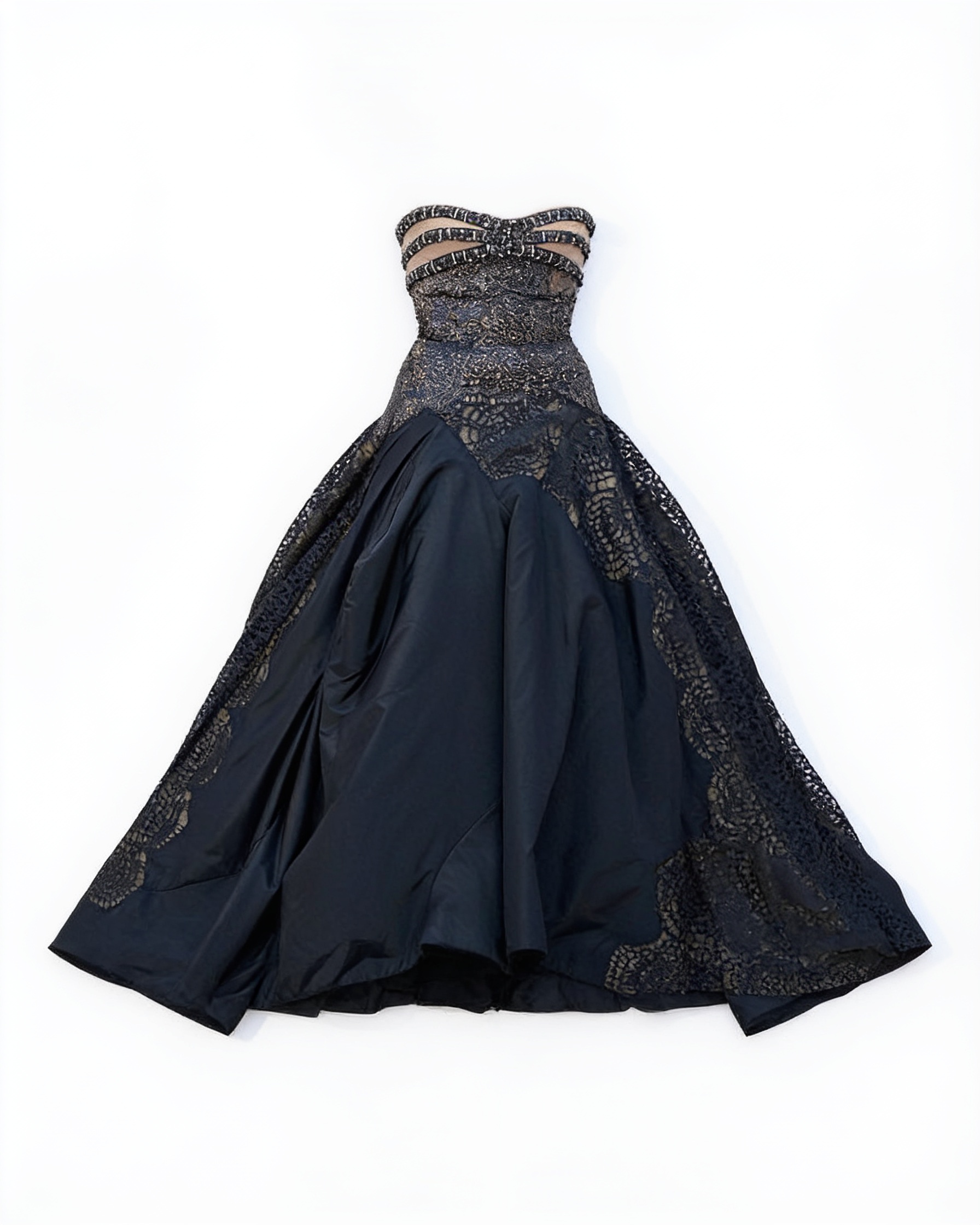 Black embellished strapless gown