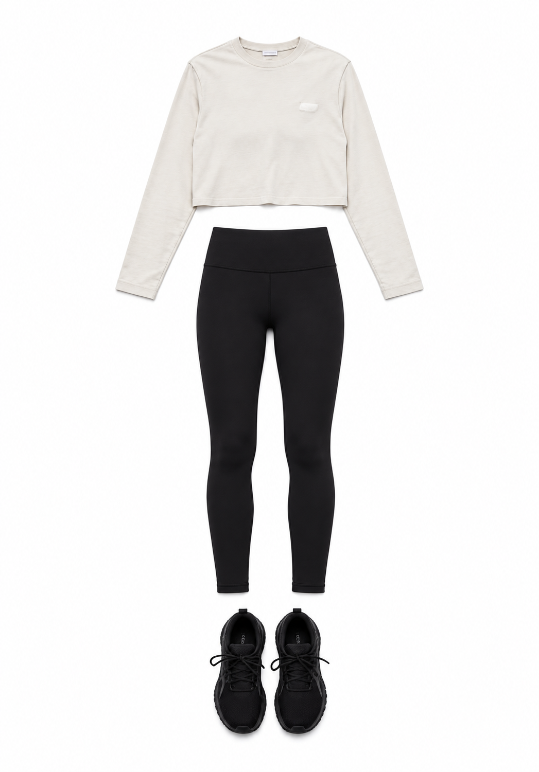 Cream long-sleeve top and black leggings