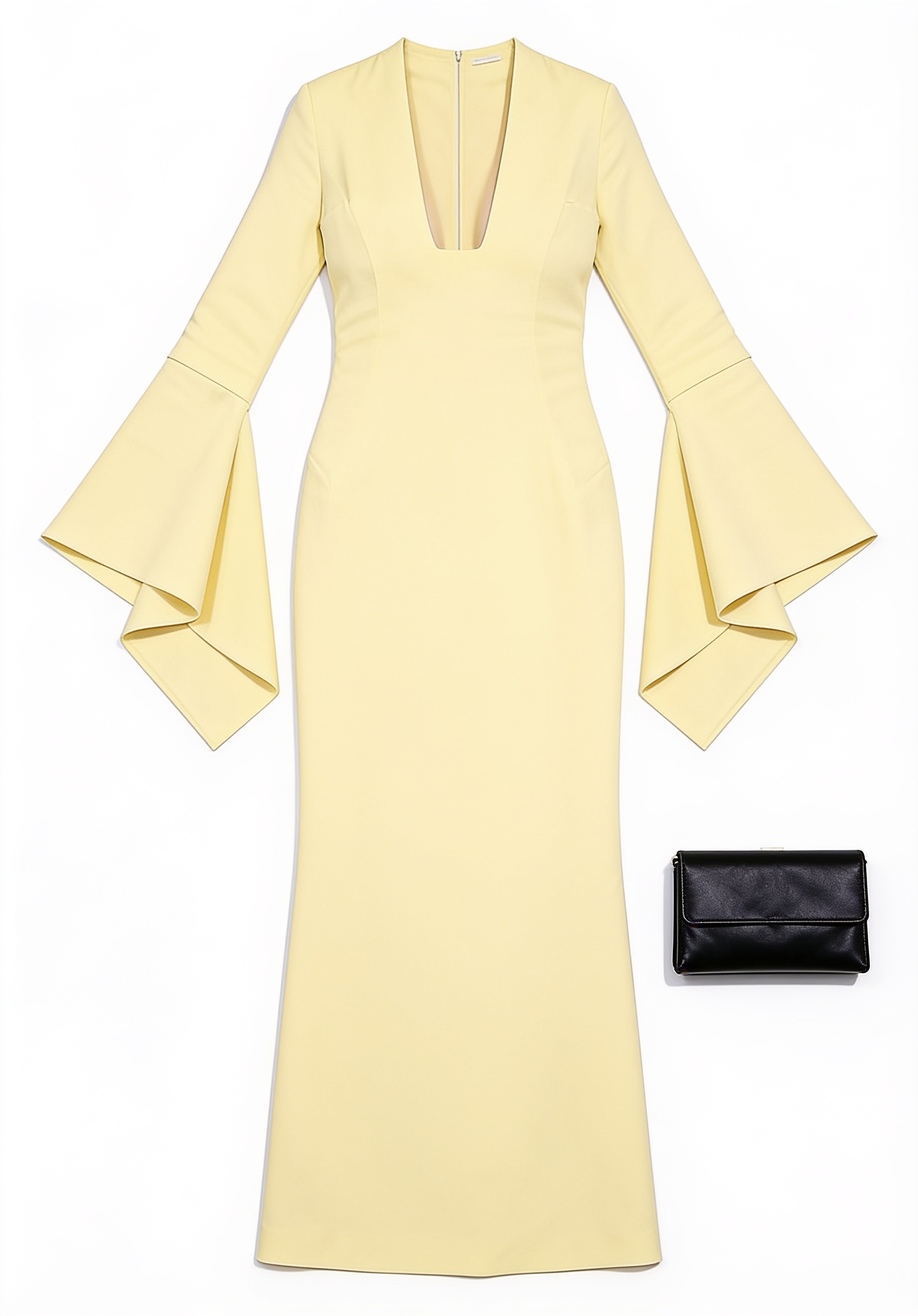 Pale yellow flared-sleeve gown
