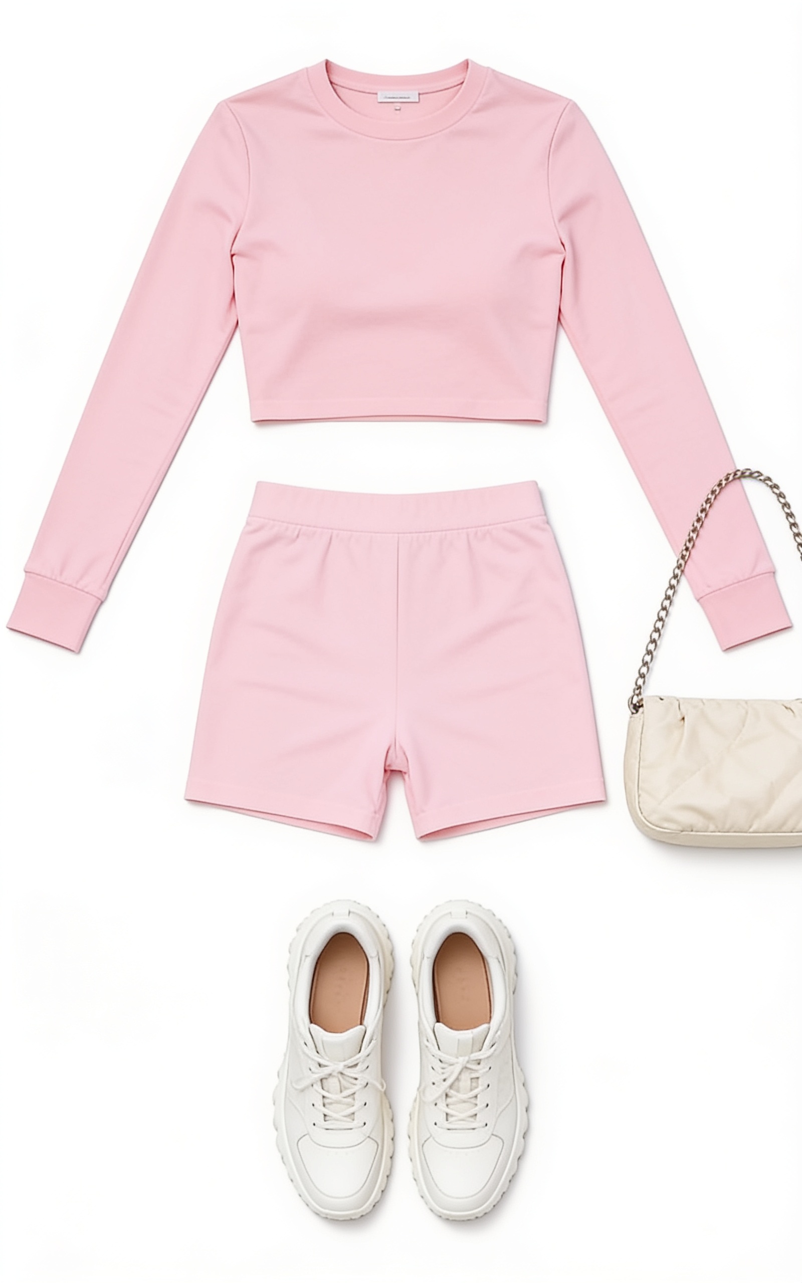 Pink cropped sweatshirt and shorts