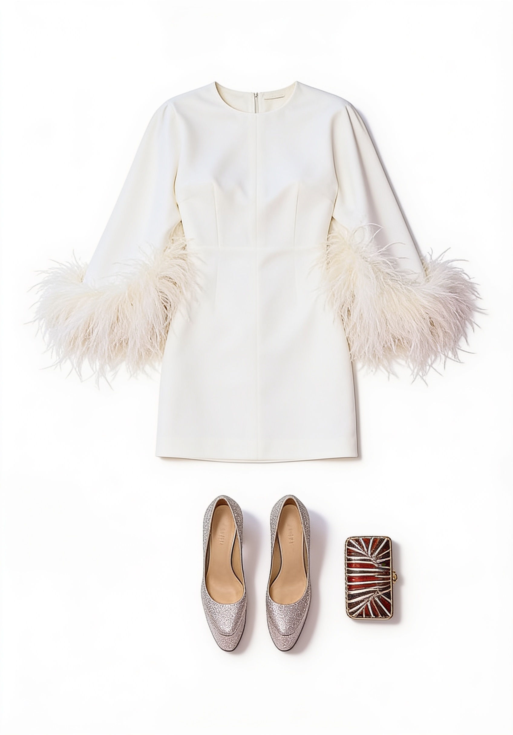 White feather-trim mini dress
