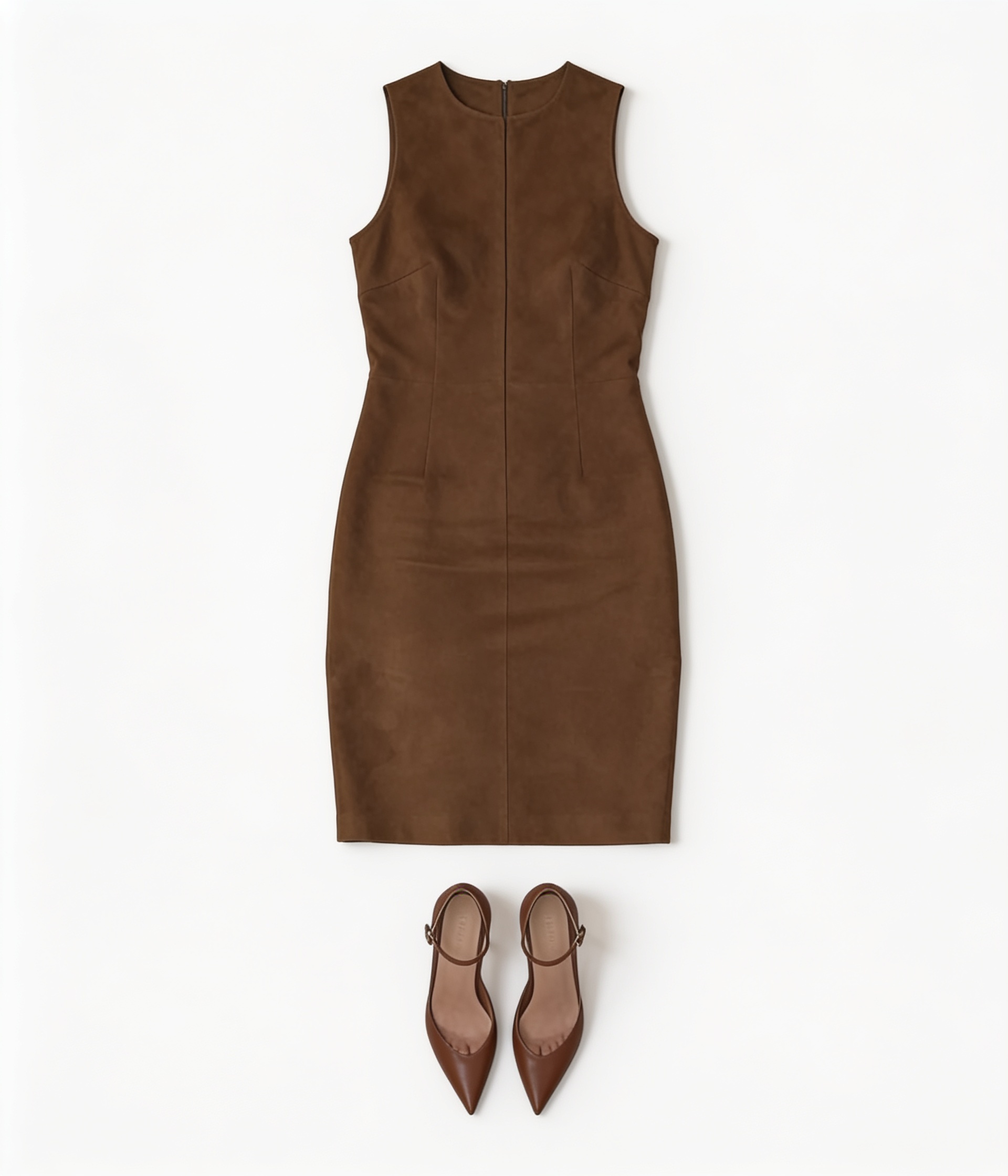 Brown suede zip-front dress