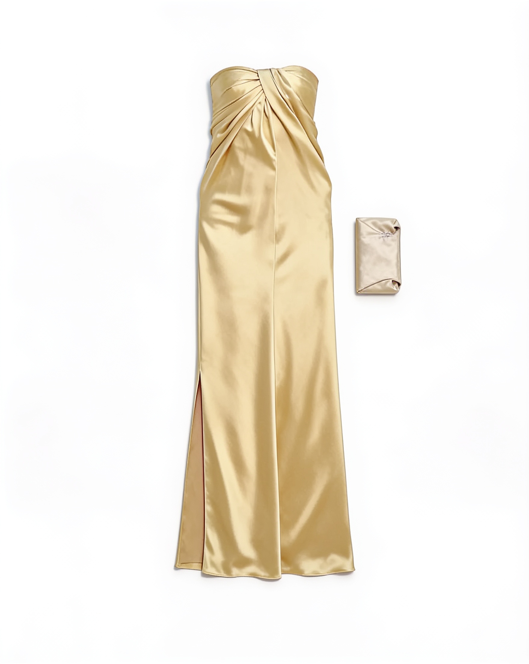 Gold satin twisted-bodice gown