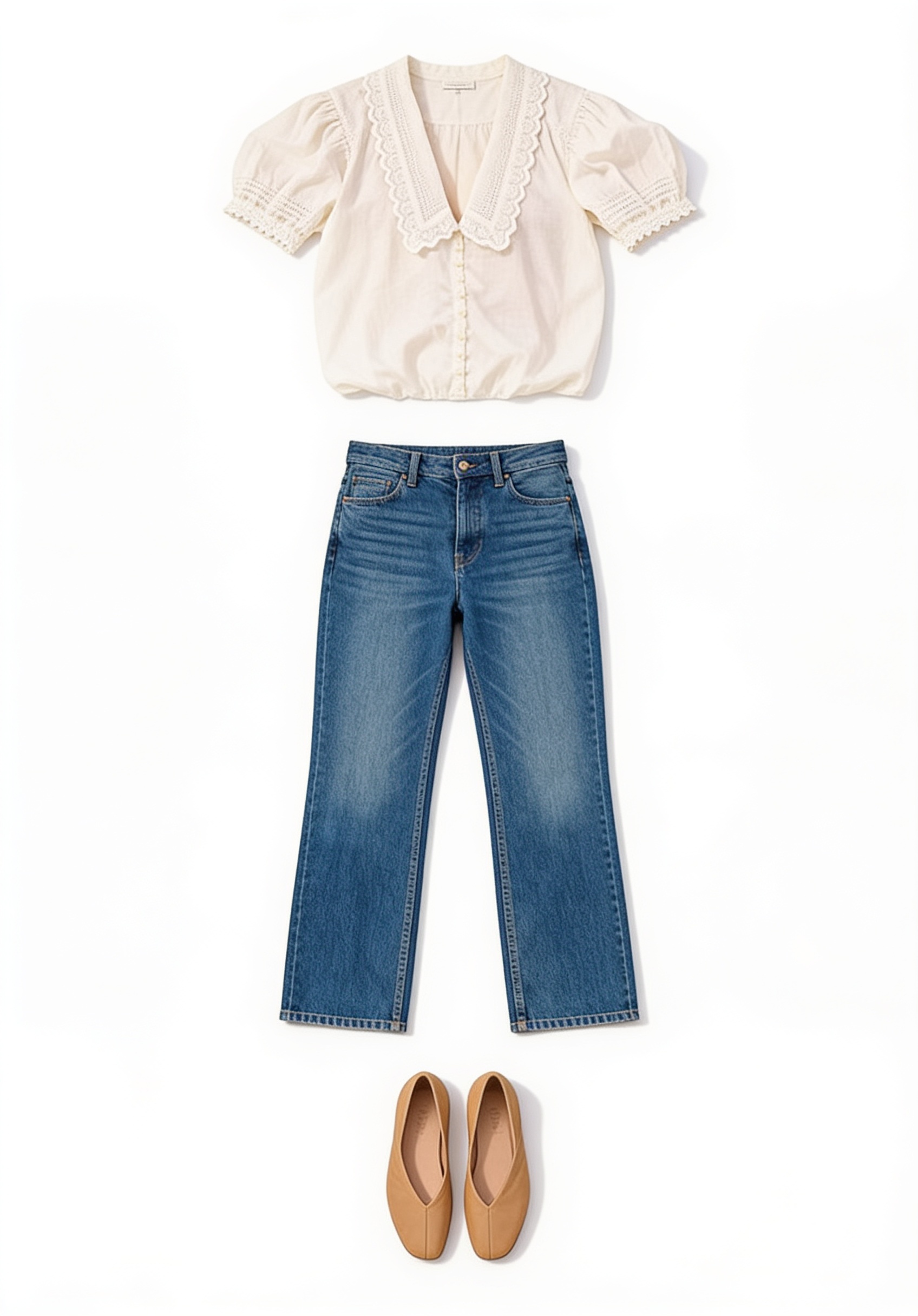 White blouse and cropped blue jeans