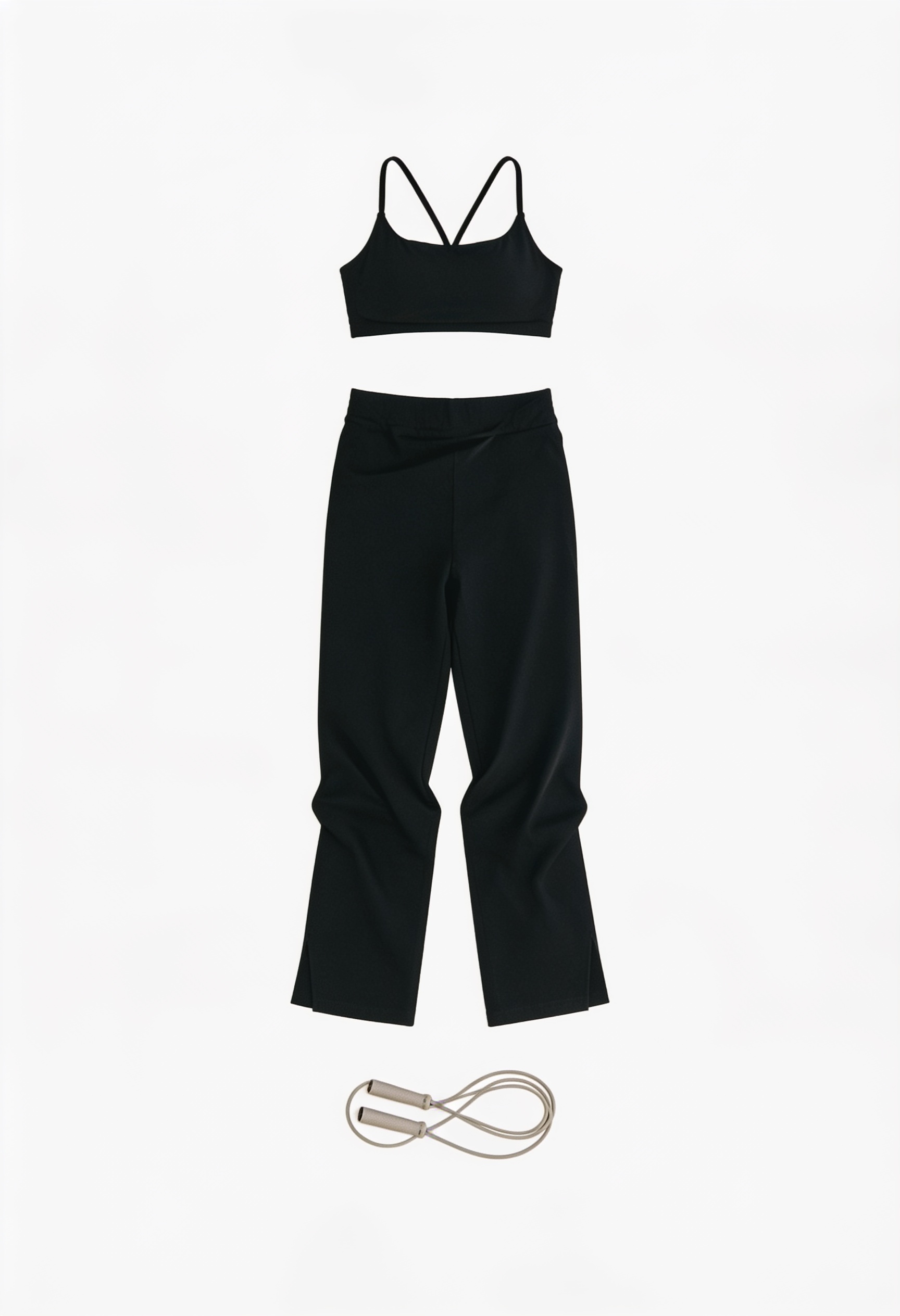 Black cropped top and wide-leg trousers