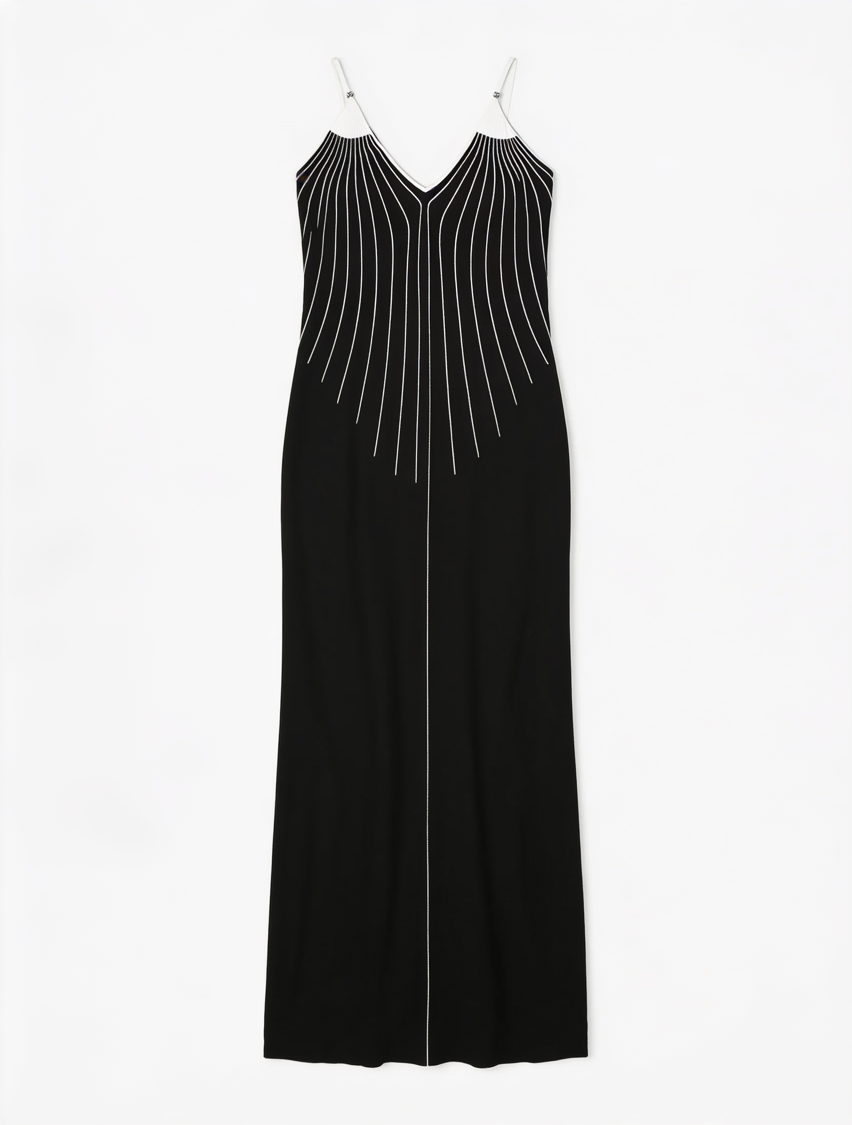 Black beaded pinstripe gown