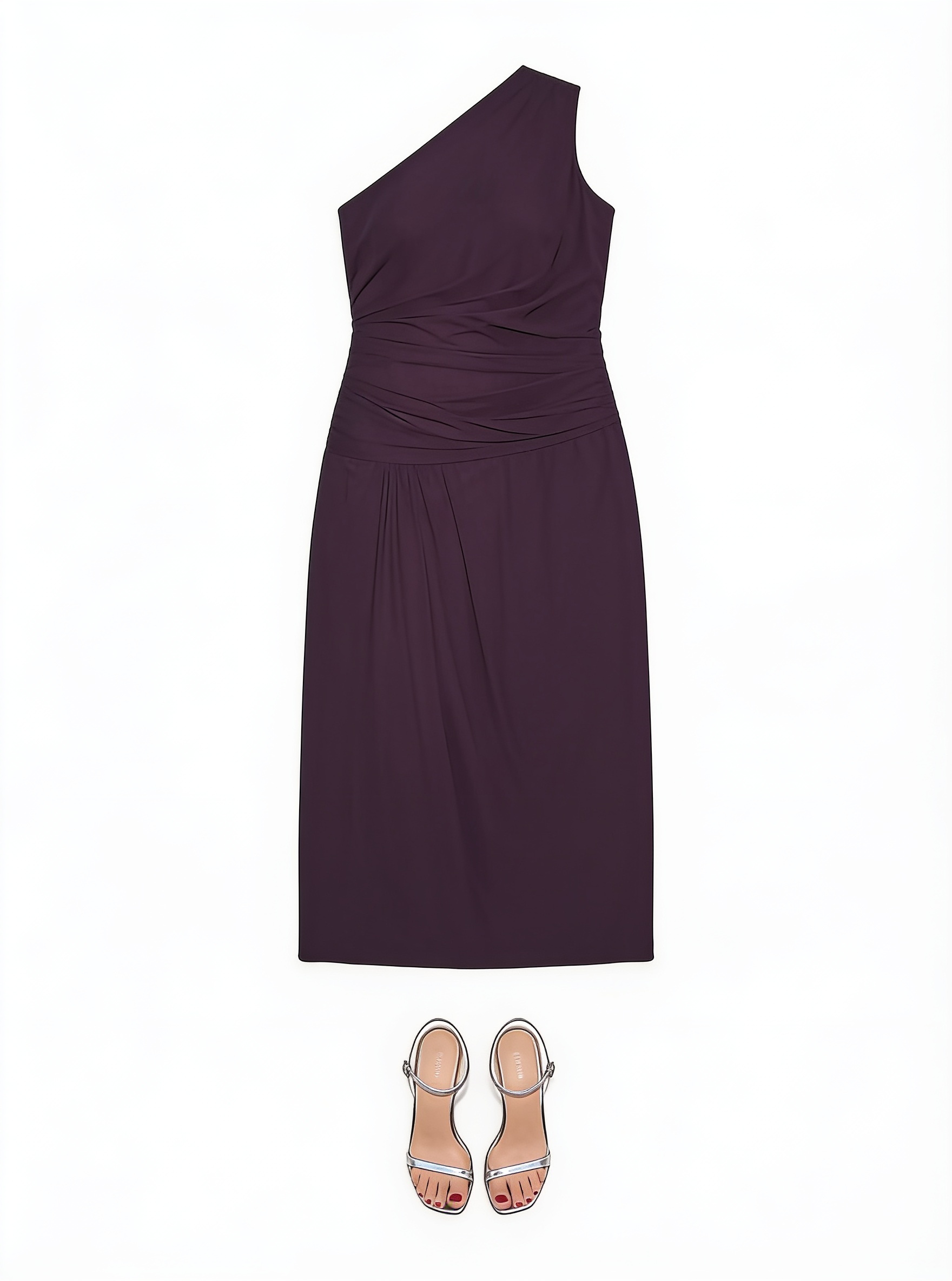 Plum asymmetric one-shoulder midi dress