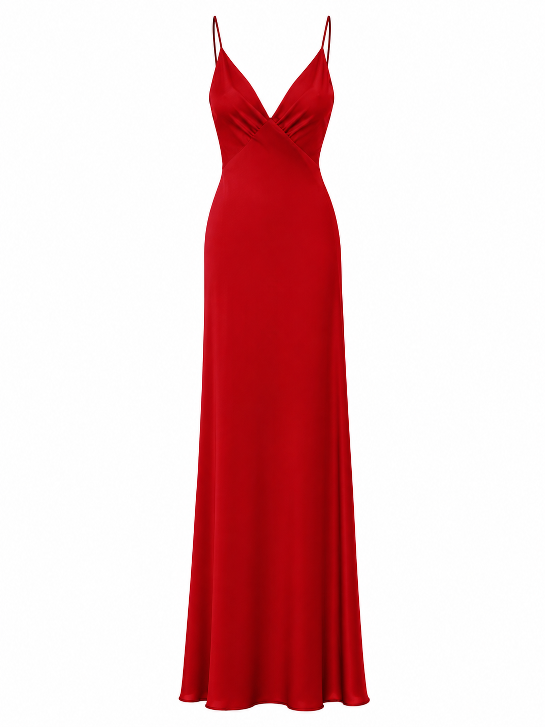 Red spaghetti-strap column gown