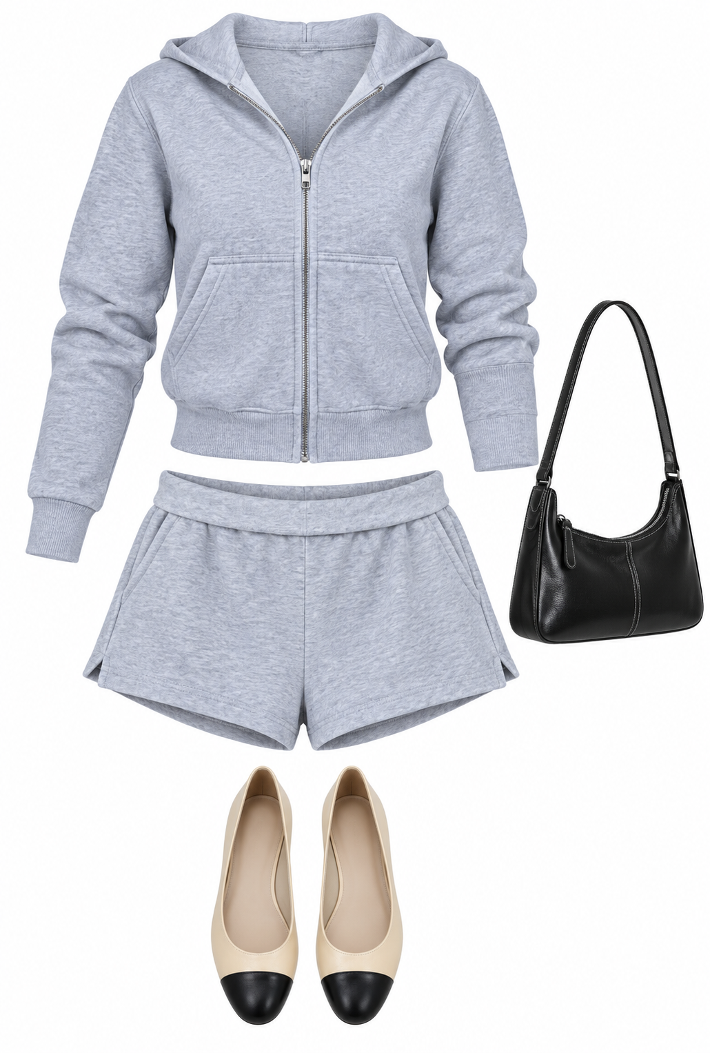 Grey zip hoodie and matching shorts