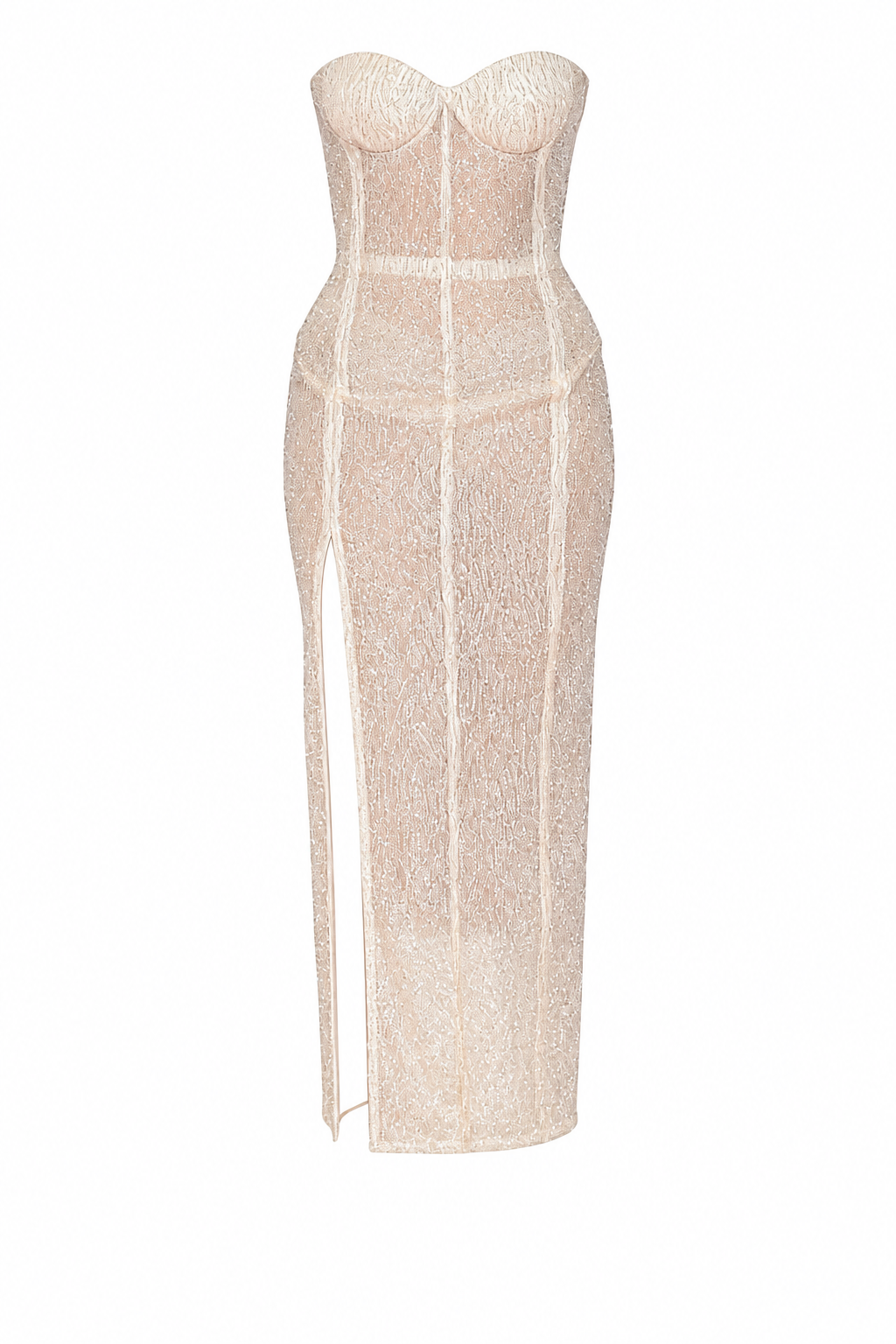 Ivory embellished corset midi dress