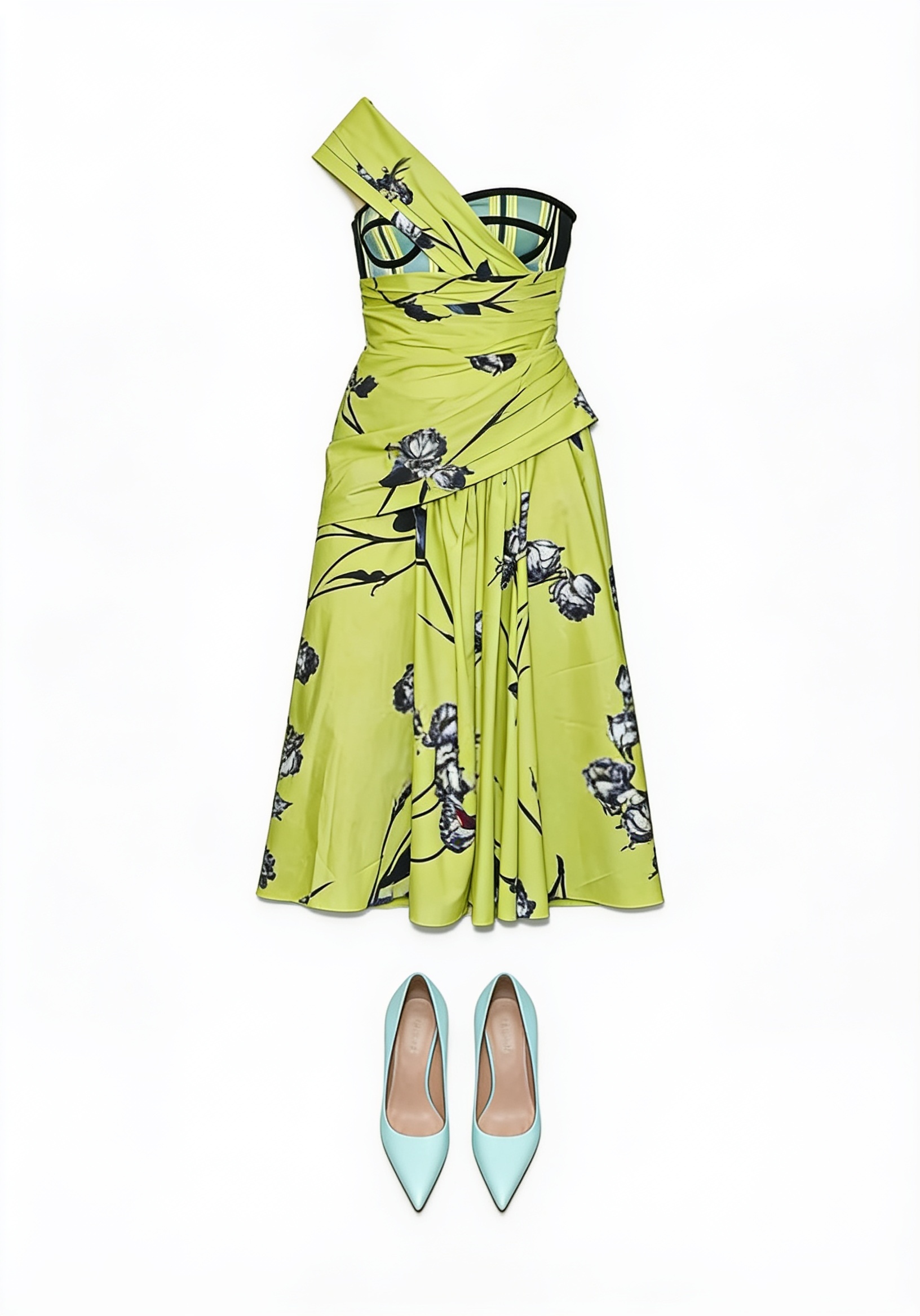 Lime printed off-shoulder midi dress