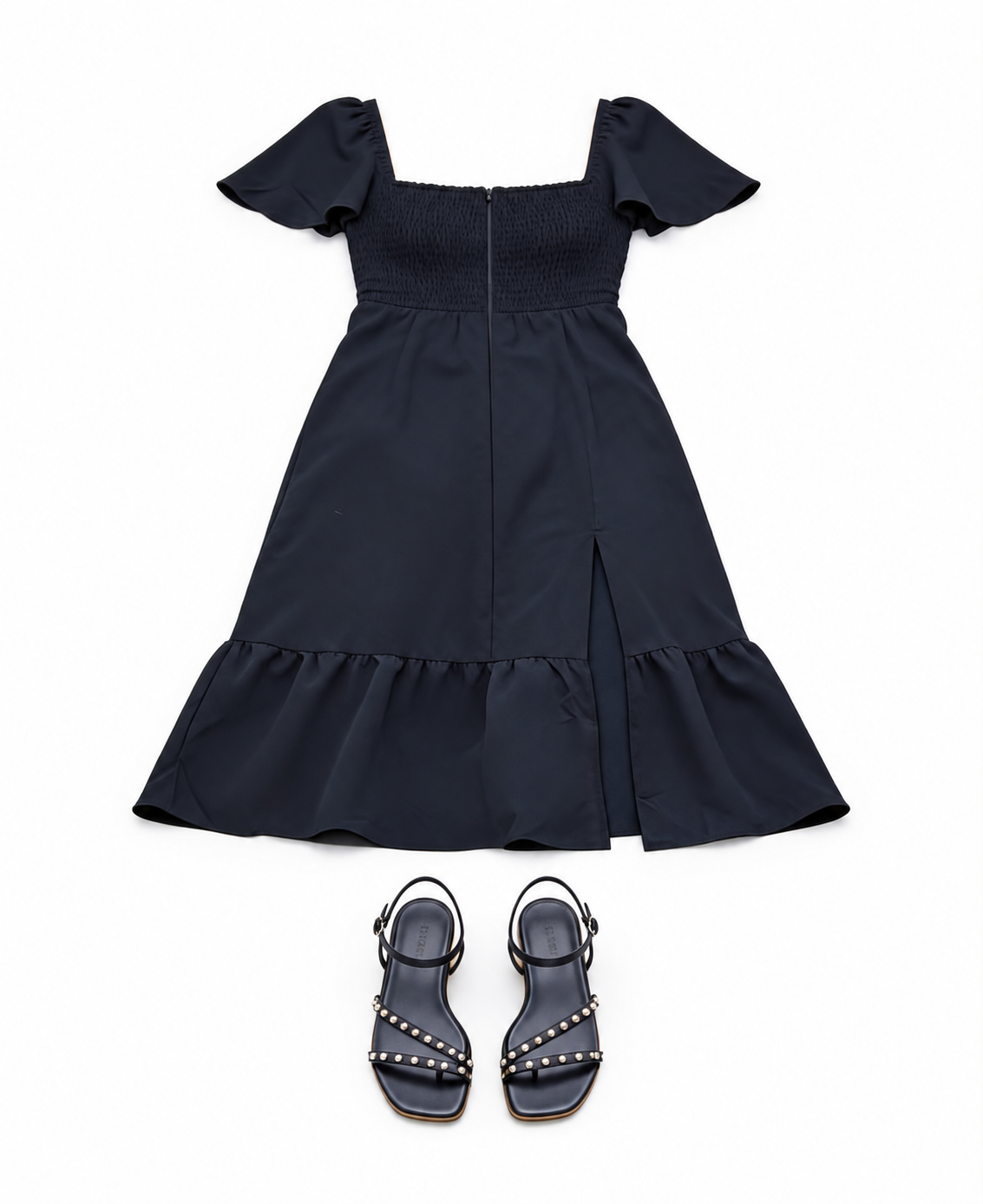 Navy flutter-sleeve dress