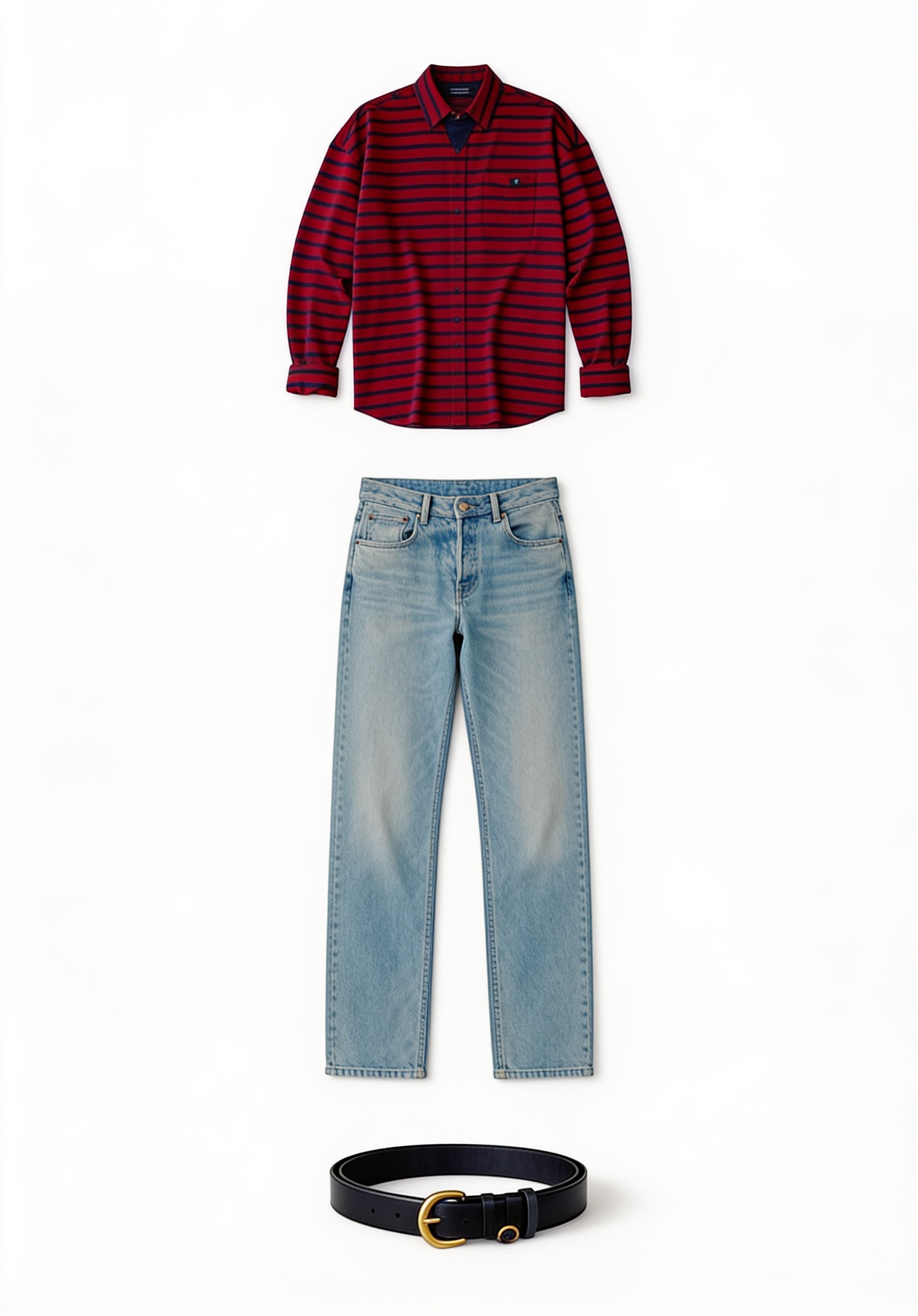 Red striped shirt and blue jeans