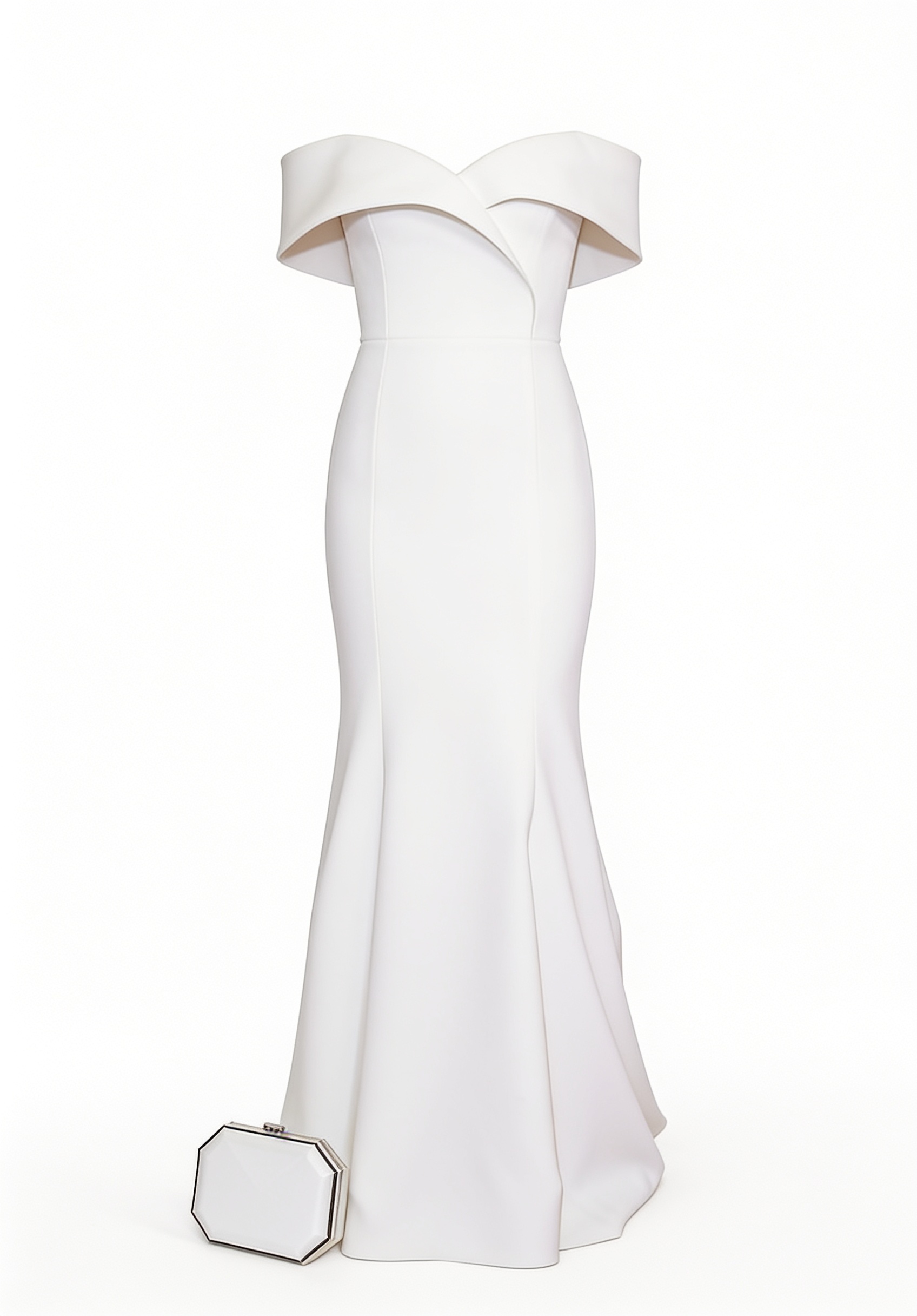 White off-shoulder column gown