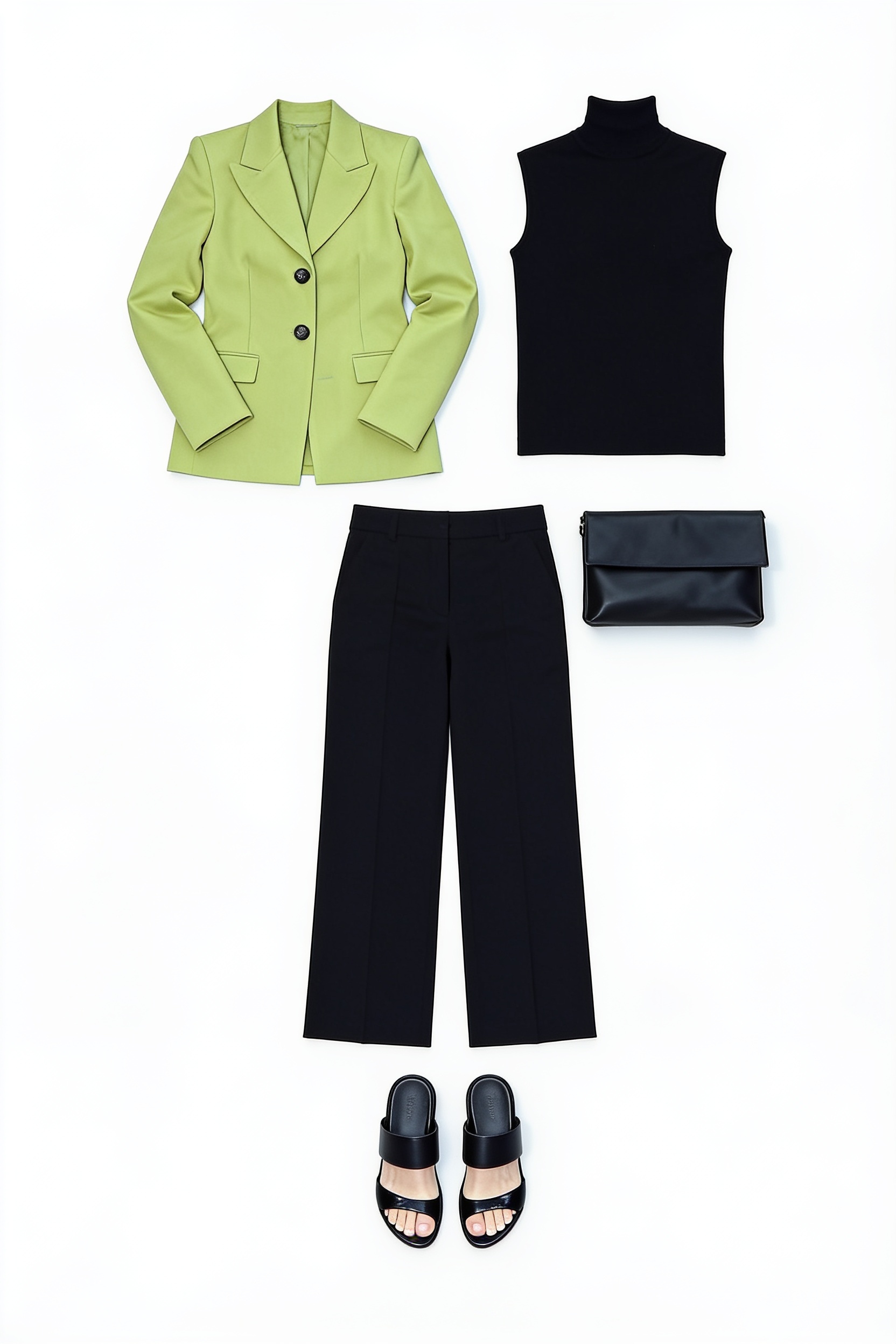 Lime blazer and black wide-leg trousers