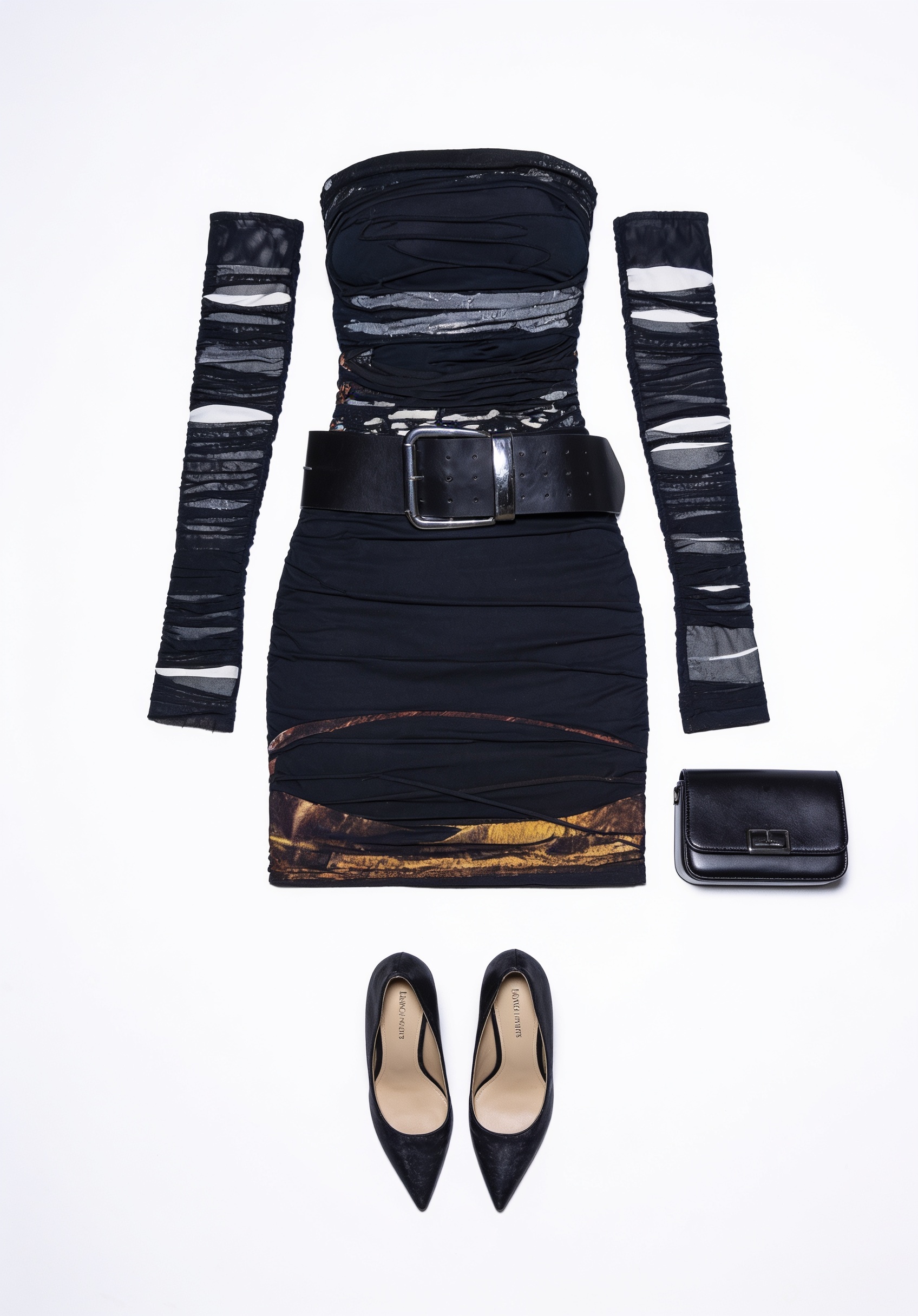 Black striped off-shoulder mini dress