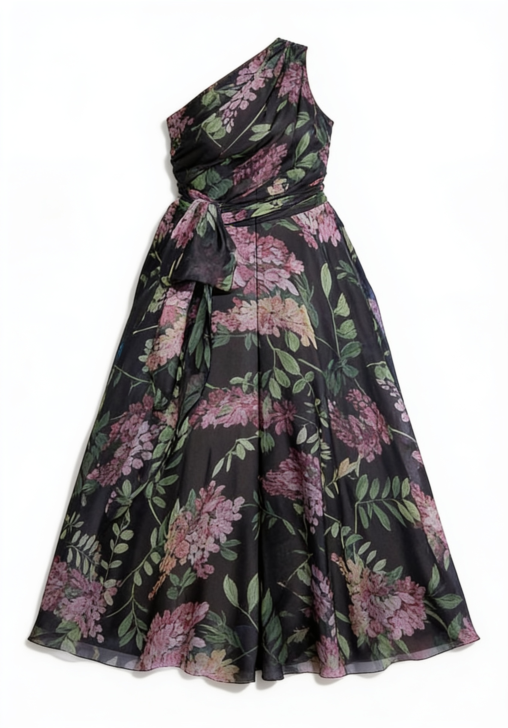 Black and lilac floral full-skirt dress