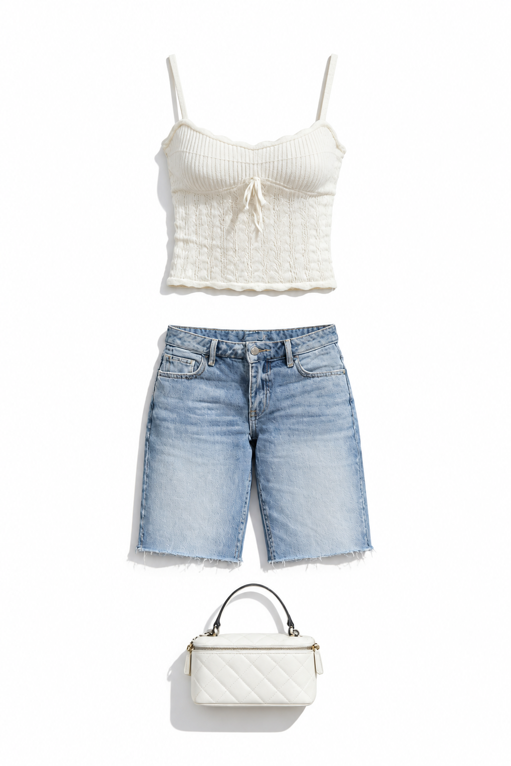 Ivory corset top and blue denim shorts