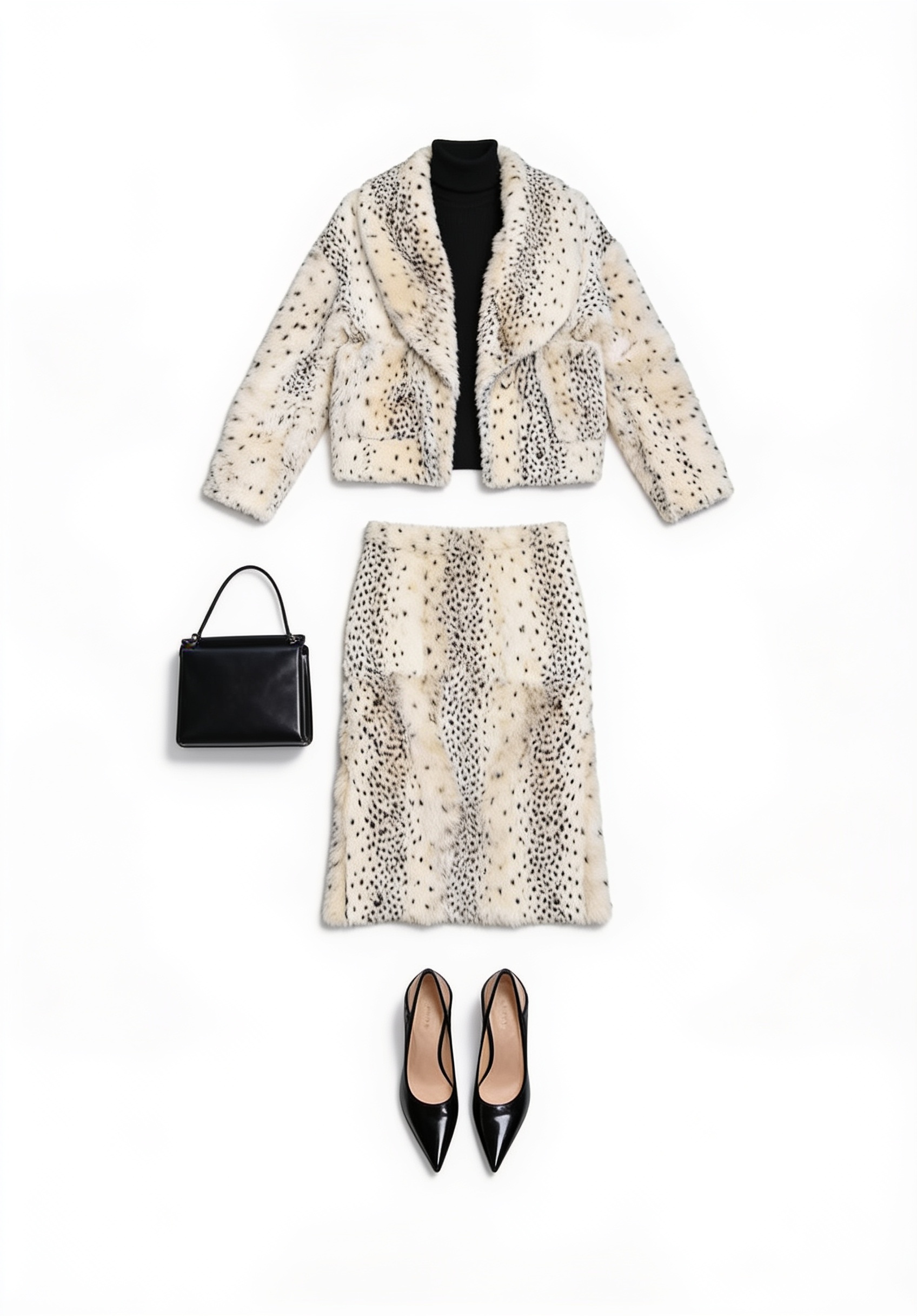 Ivory patterned belted jacket and midi skirt