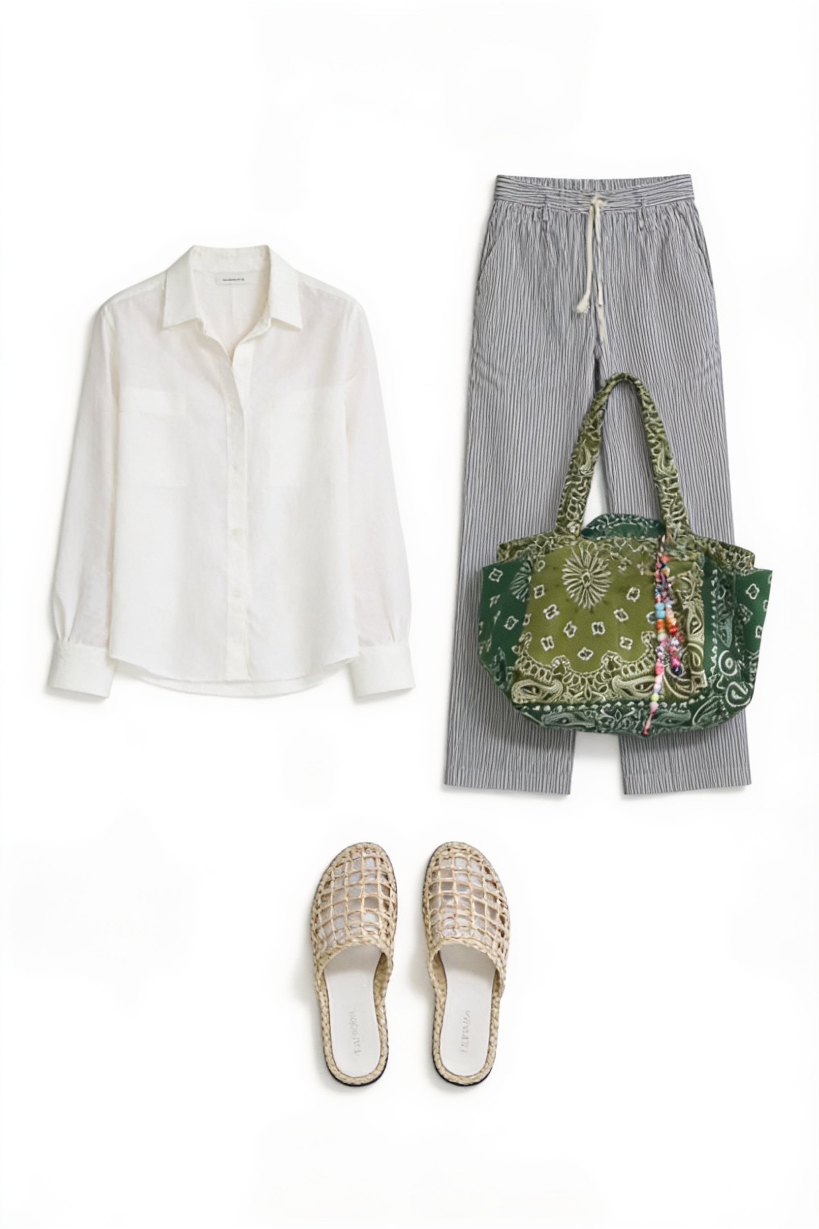 White shirt and checked cropped trousers