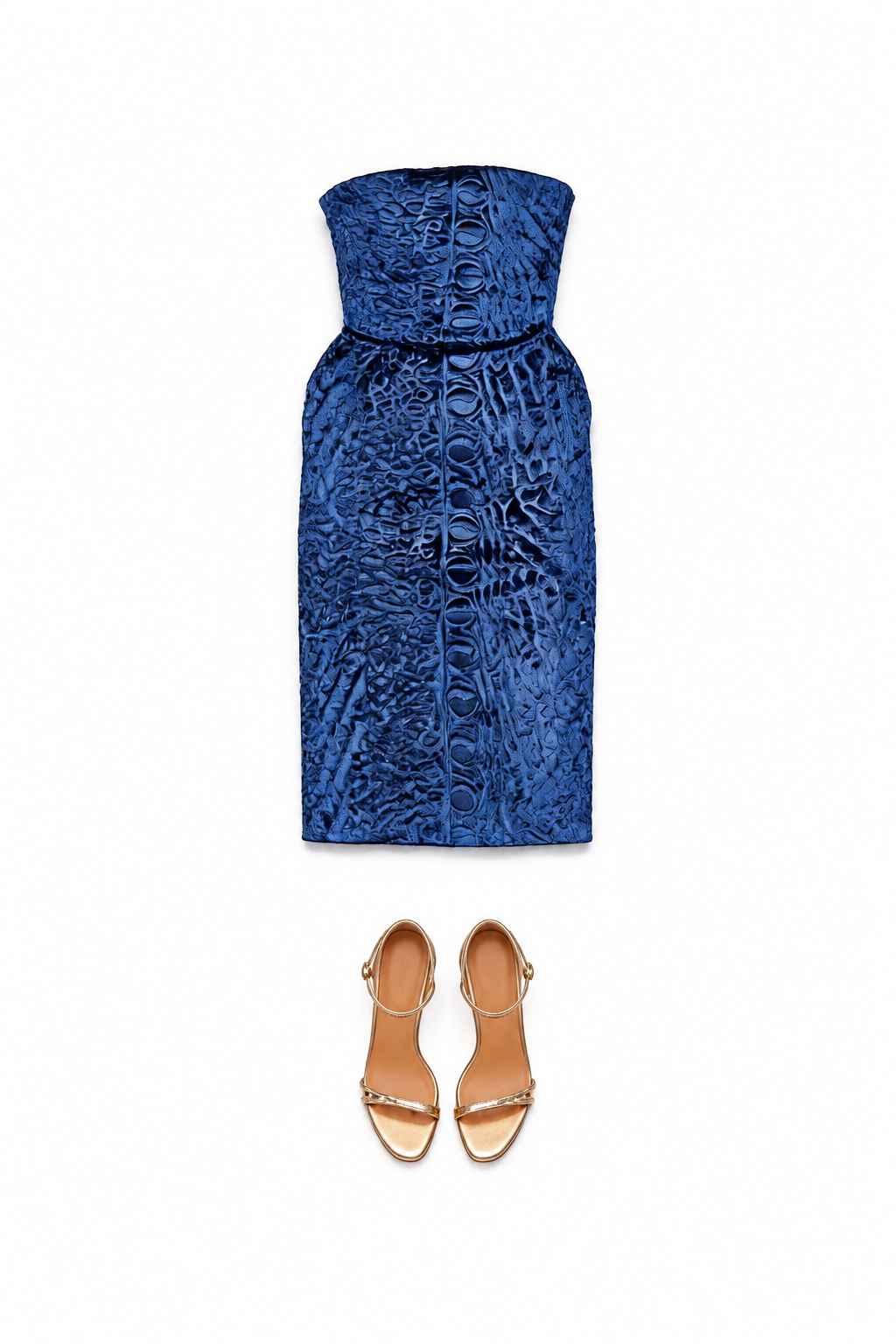 Blue strapless animal-print midi dress