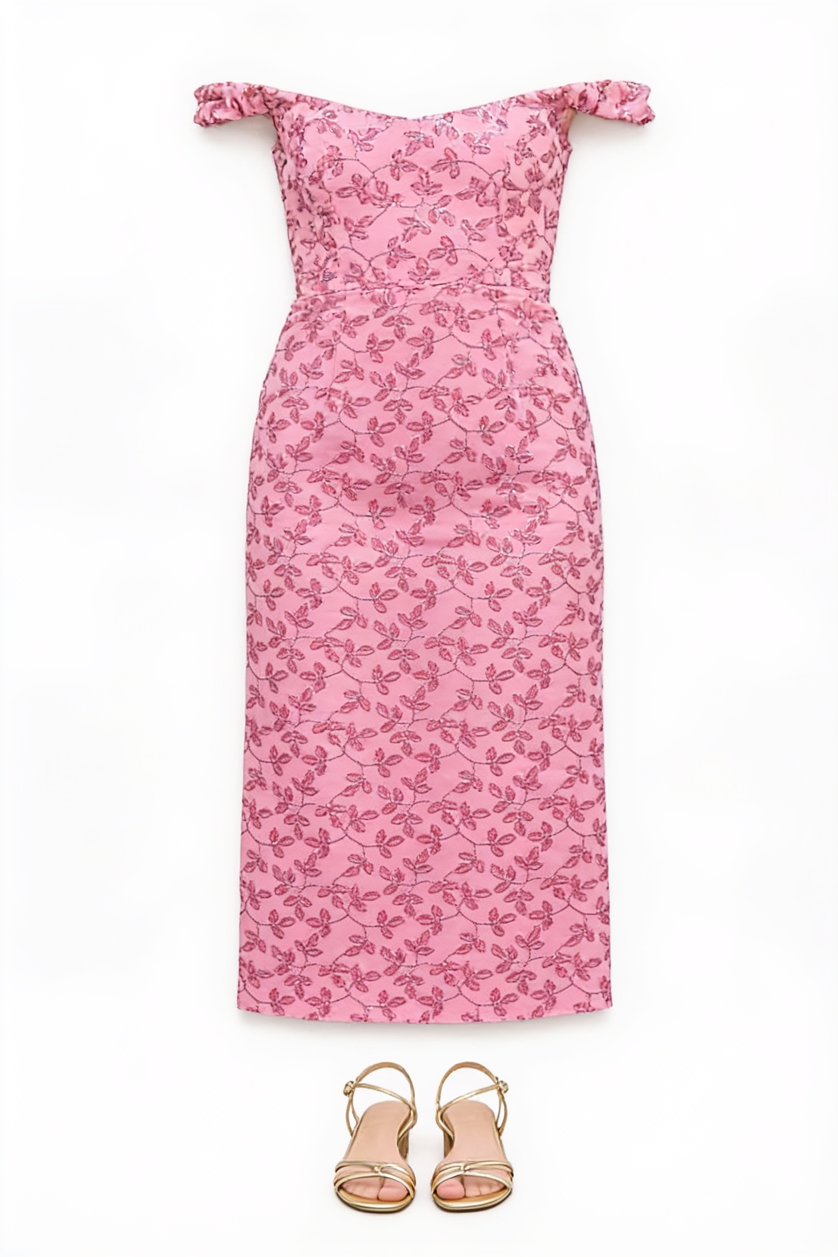 Pink floral off-shoulder midi dress