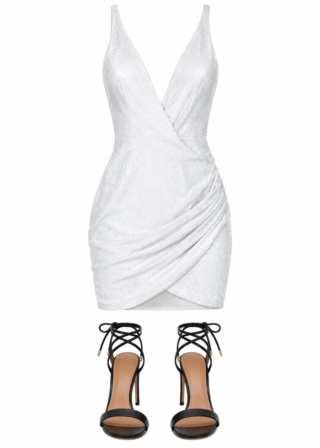 White shimmering wrap mini dress
