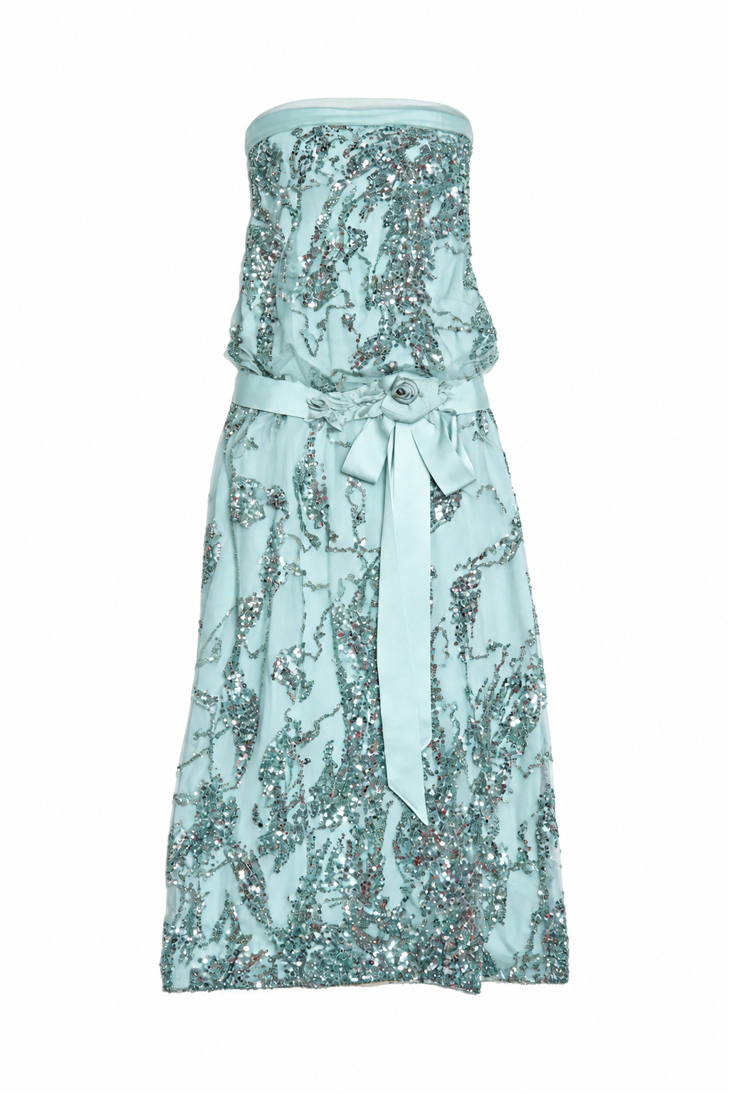 Pale green strapless embellished gown