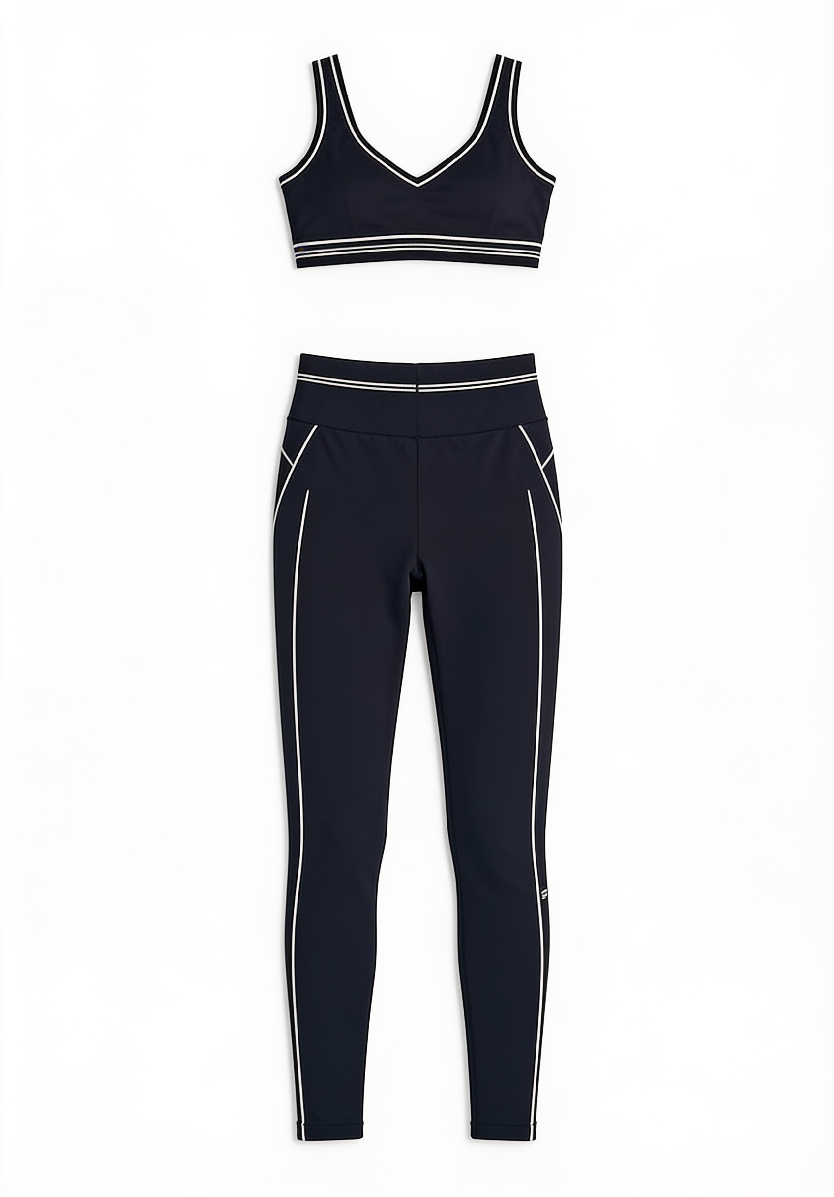 Black contrast-piped crop top and leggings