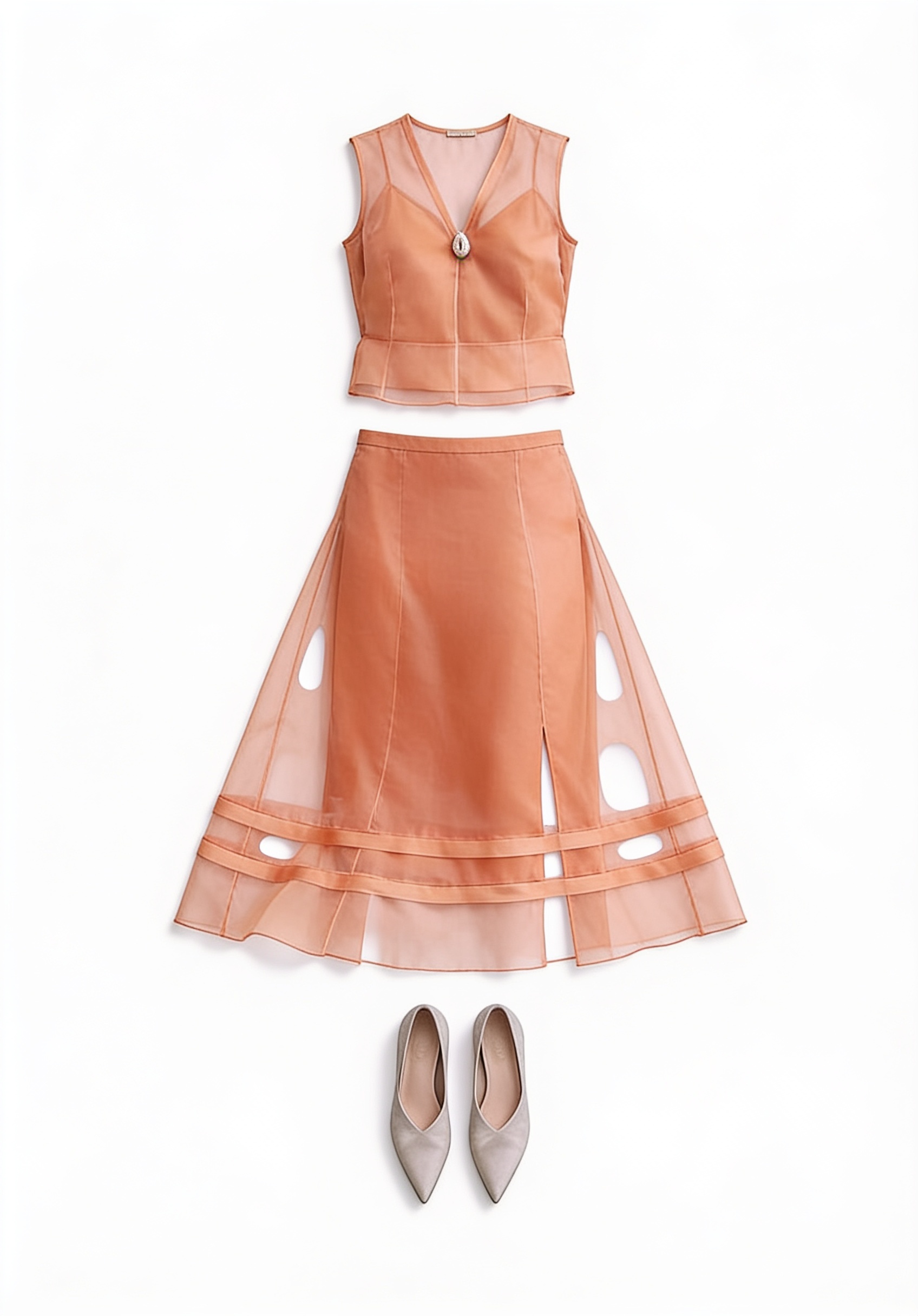 Peach cropped jacket and matching midi skirt
