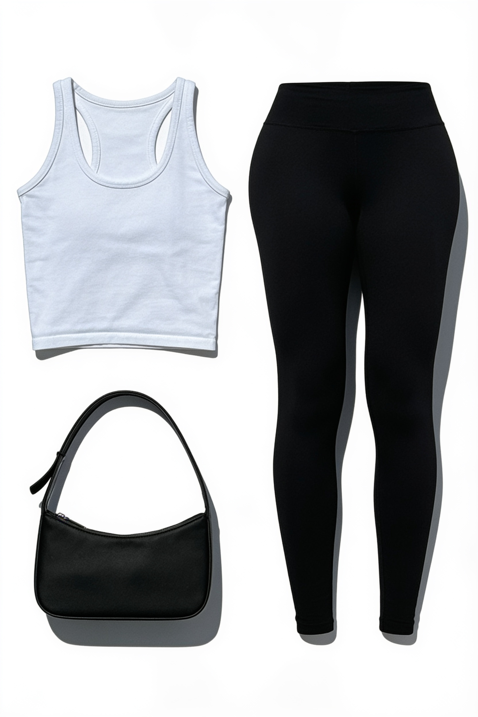 White cropped tank and black leggings