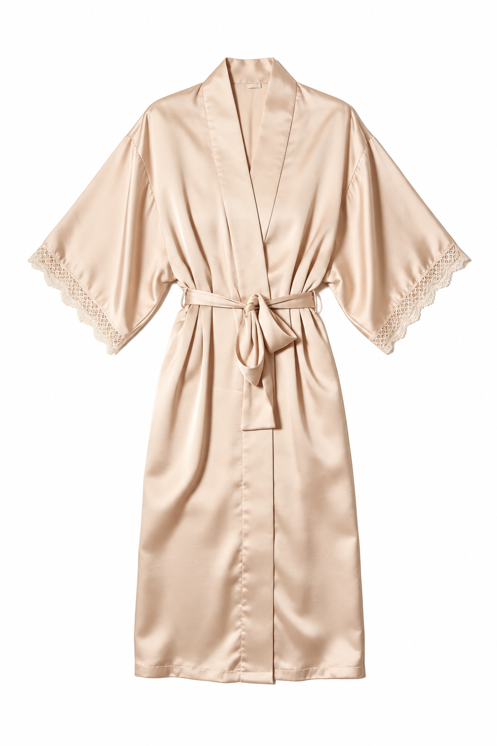 Champagne belted satin shirt dress