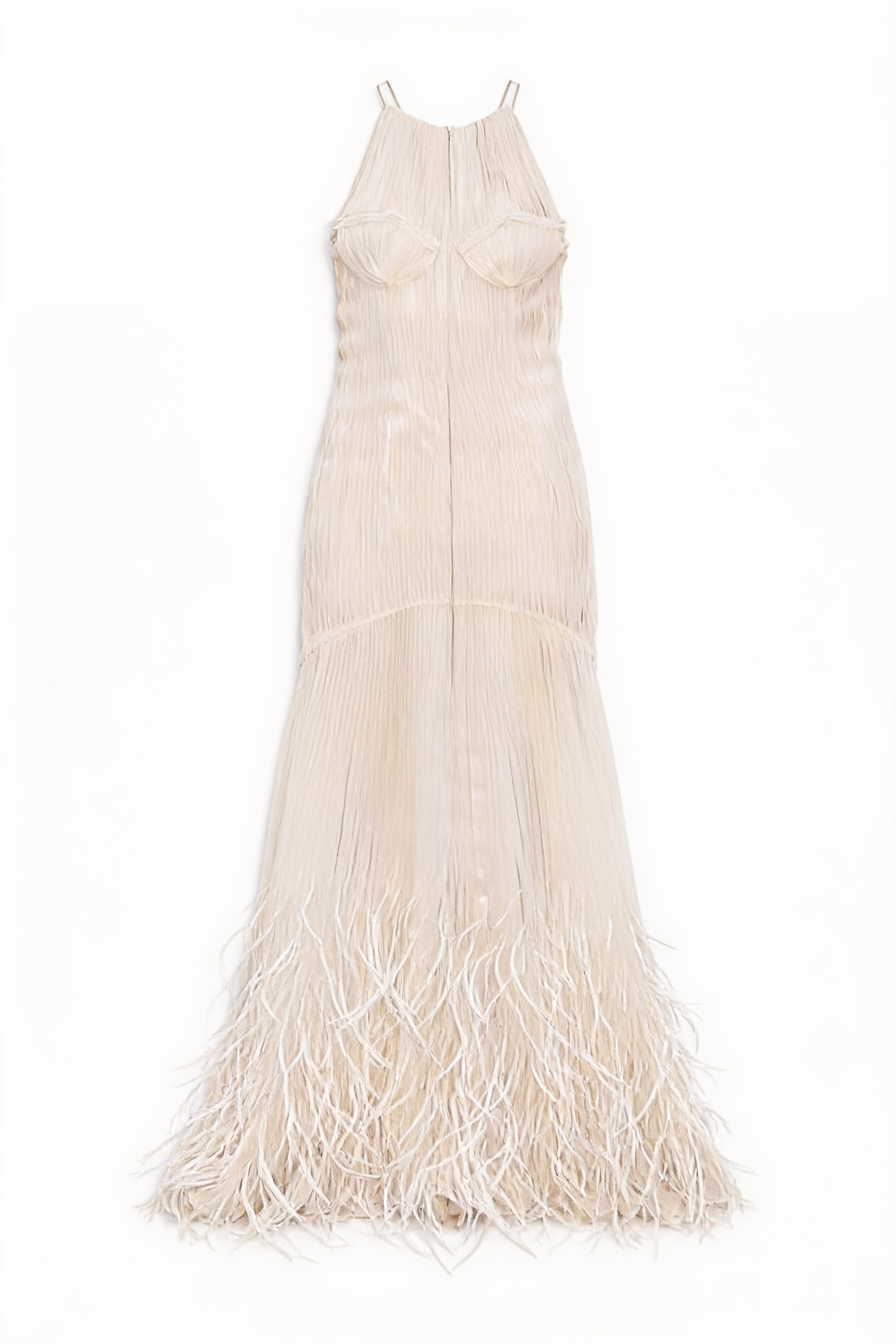 Ivory fringed halter gown