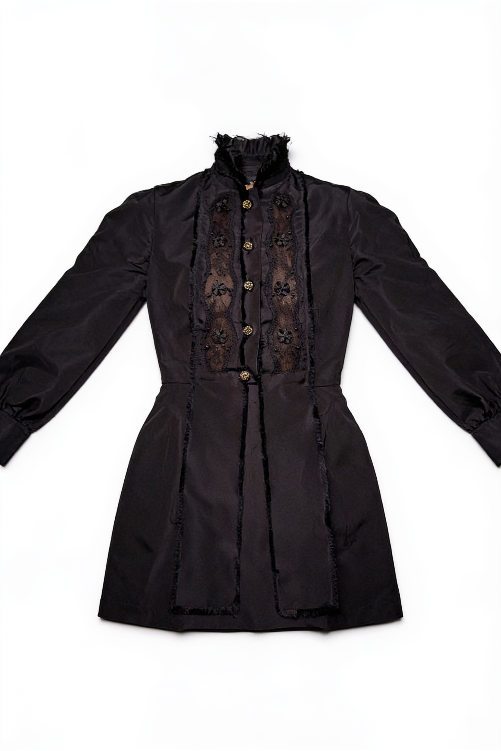Black high-neck lace-panel mini dress