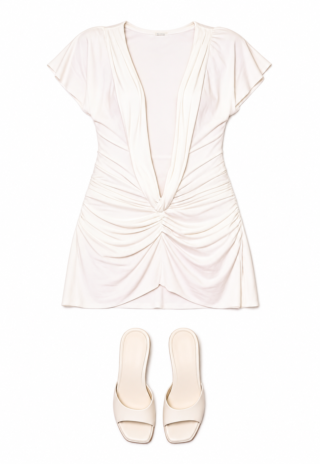 White draped plunge mini dress