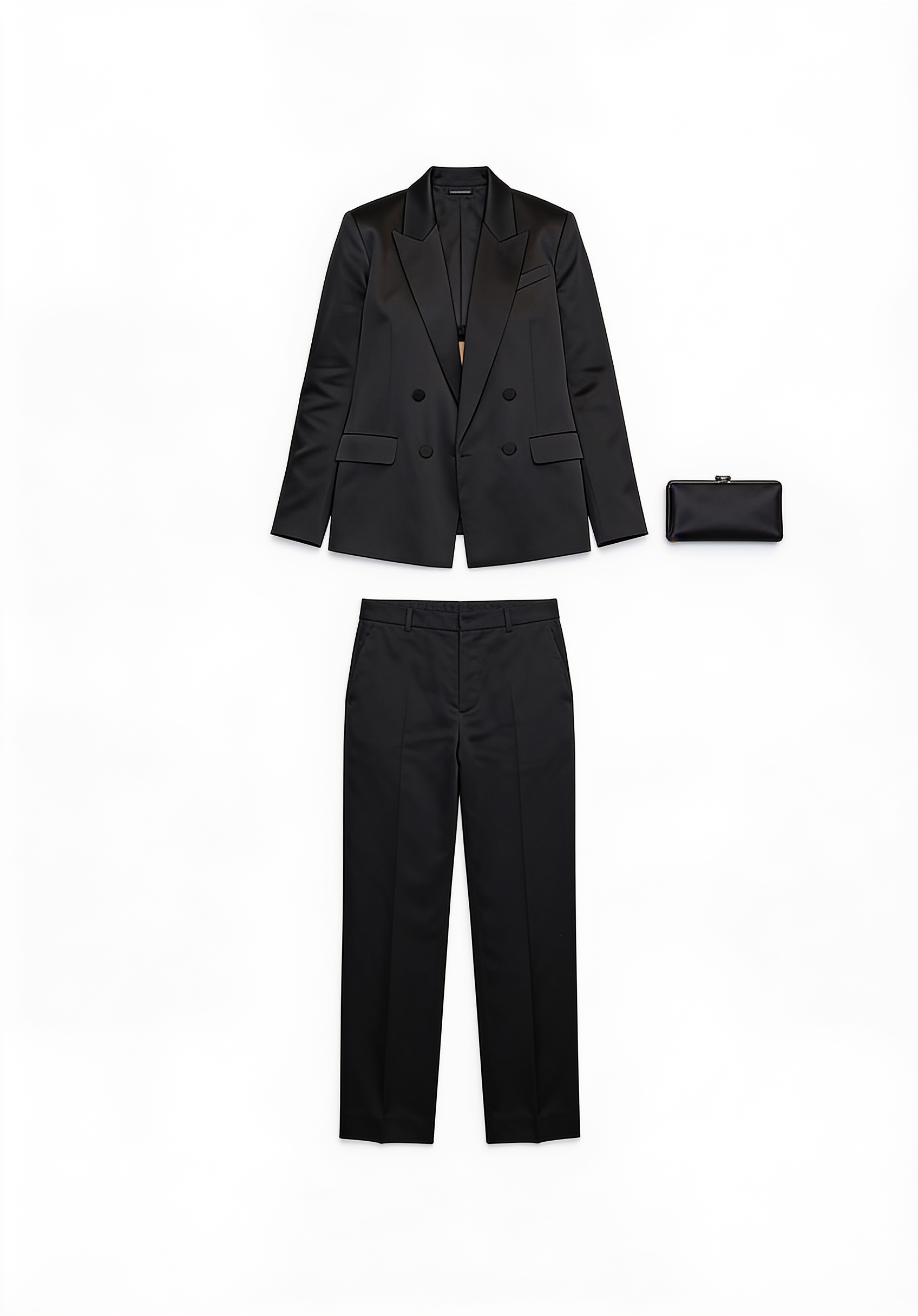Black double-breasted trouser suit