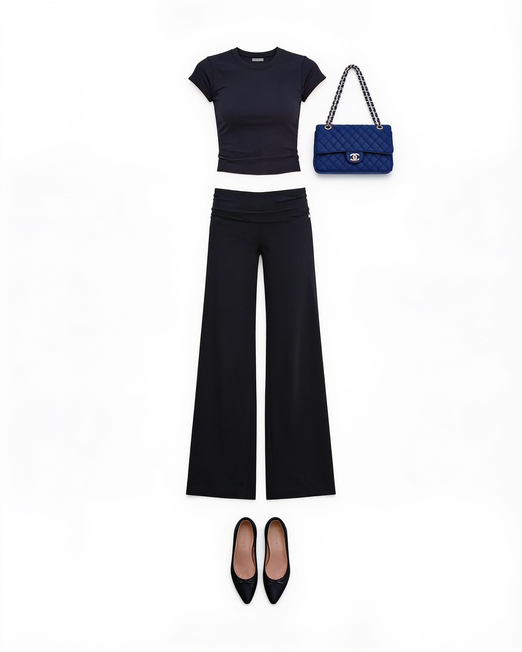 Black cropped top and wide-leg trousers